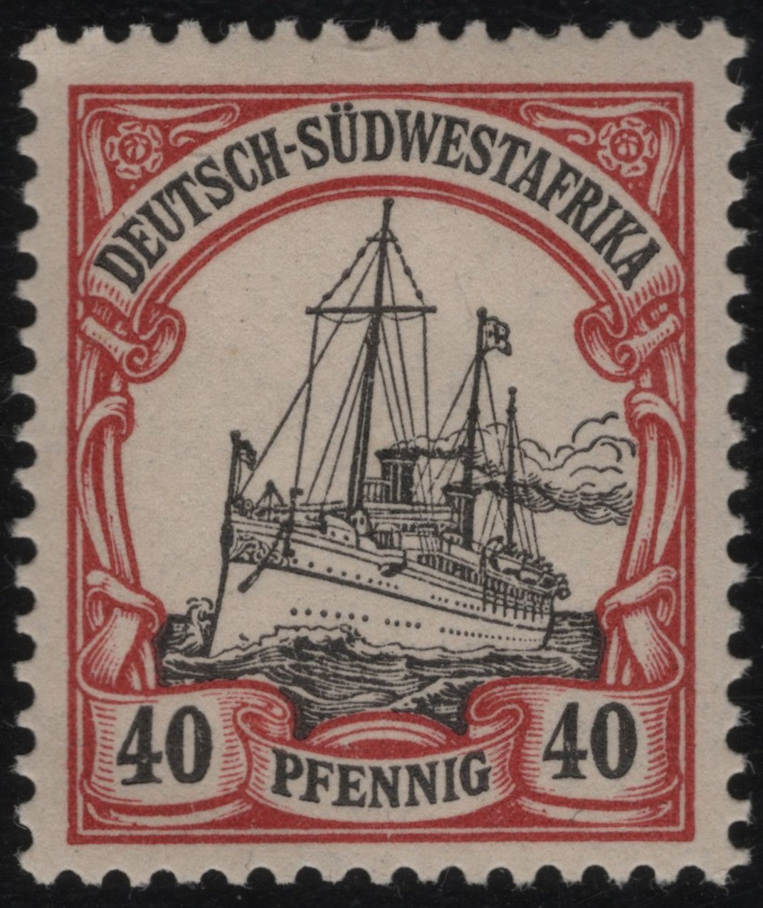 SCG1137 - German South West Africa 40 Pfennig Ship Stamp – Red Frame