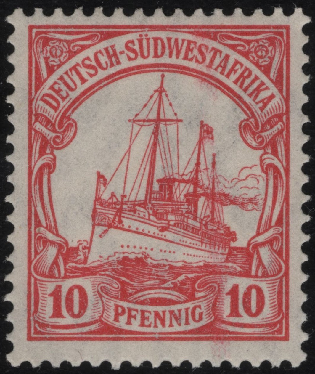 SCG1138 - German South West Africa 10 Pfennig Ship Stamp – Red on White