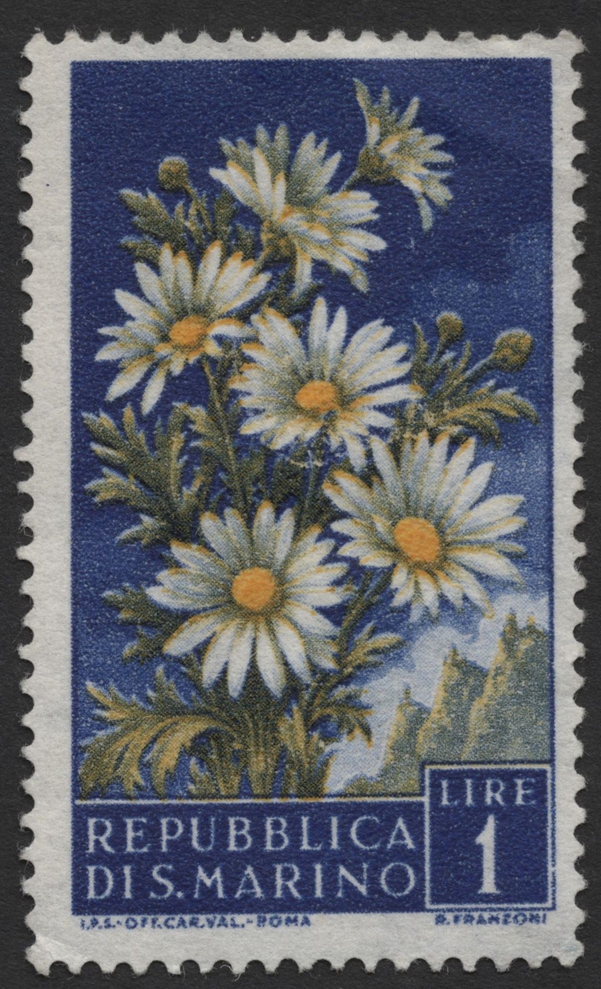 SCG1372 - San Marino Daisy Stamp – 1 Lire