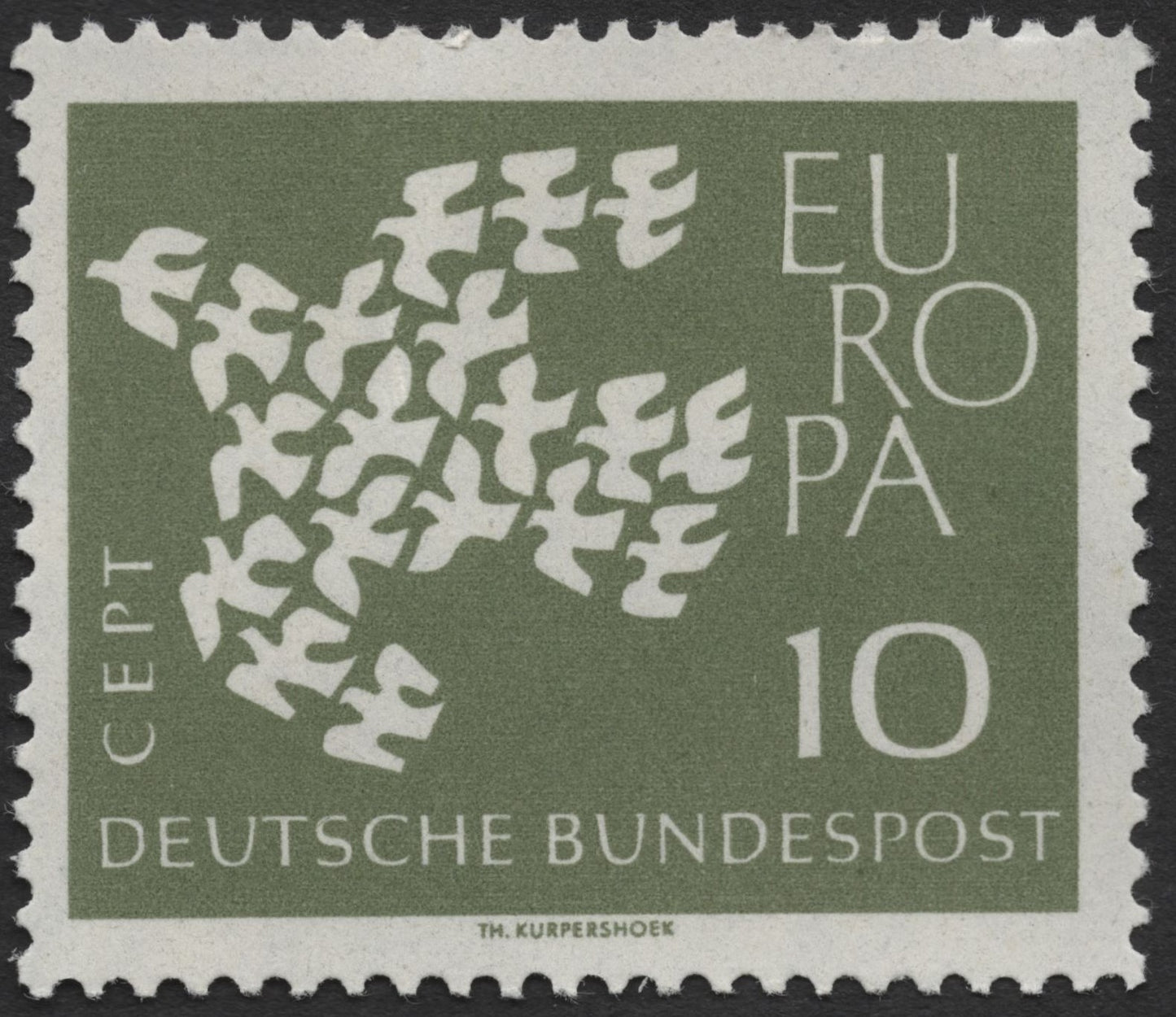 SCG1344 - Germany 1960 – 10 Pf Europa CEPT Stamp (Doves Forming a Map)