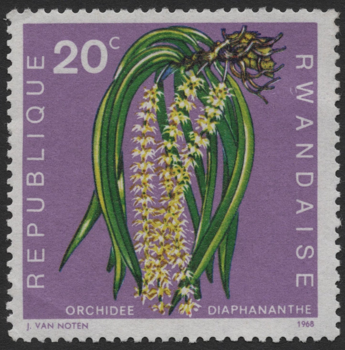 SCG1389 - Rwanda 1968 Orchid Stamp – Diaphananthe (20 Centimes)