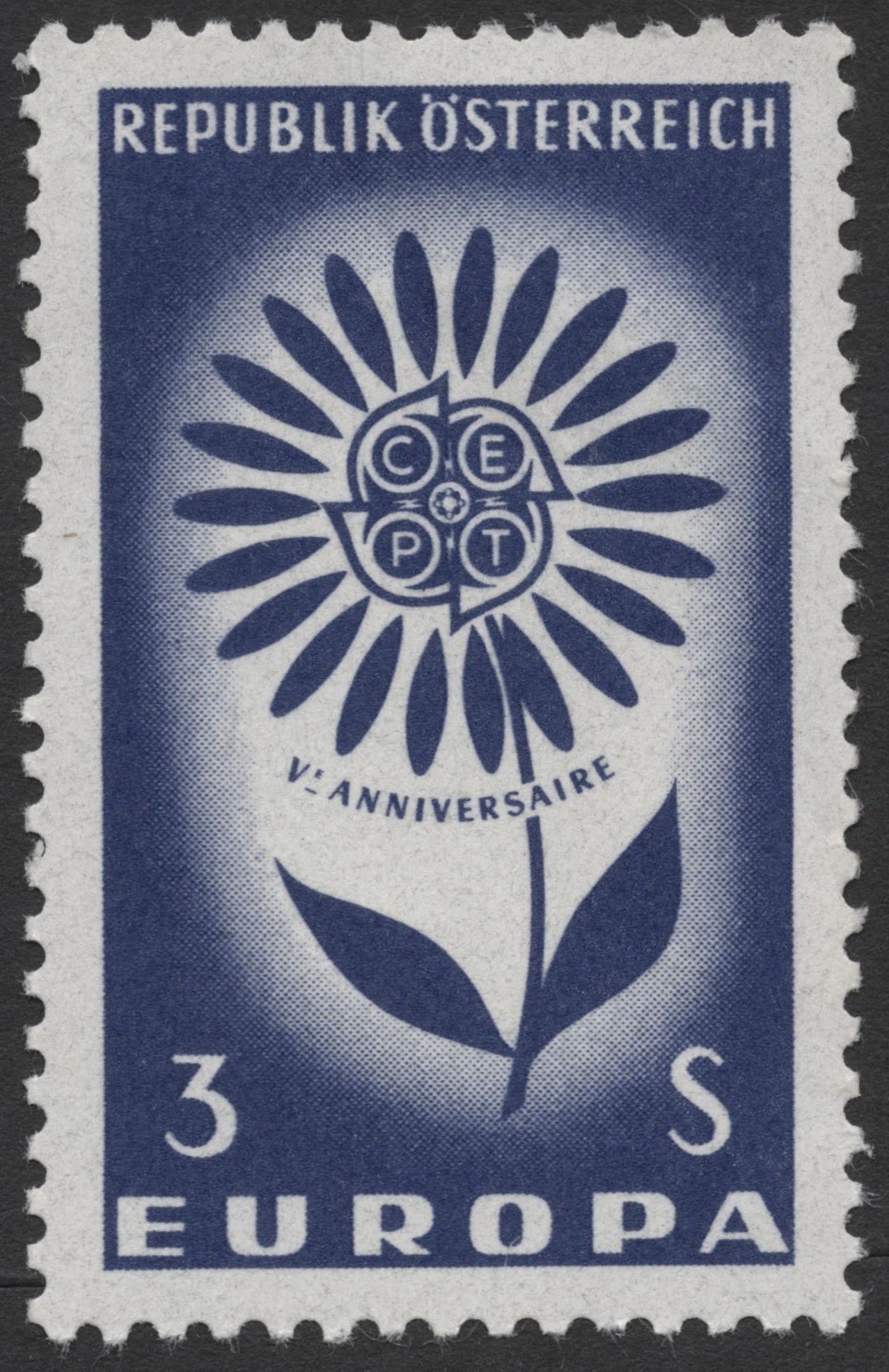 SCG1396 - Austria 1964 CEPT 5th Anniversary Stamp – 3S Blue