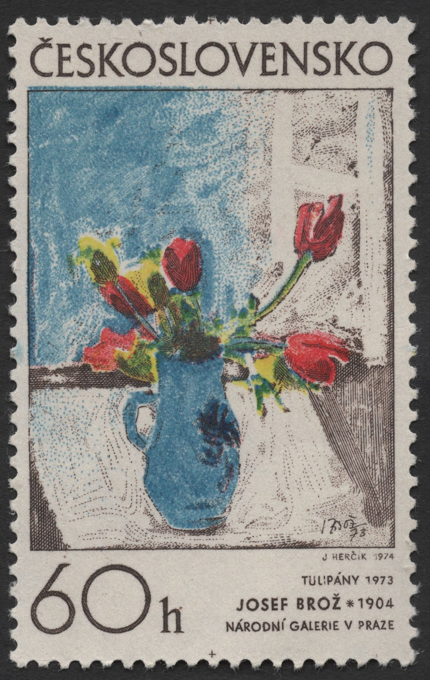 SCG1412 - Czechoslovakia – Josef Brož "Tulipány" Art Stamp 1974