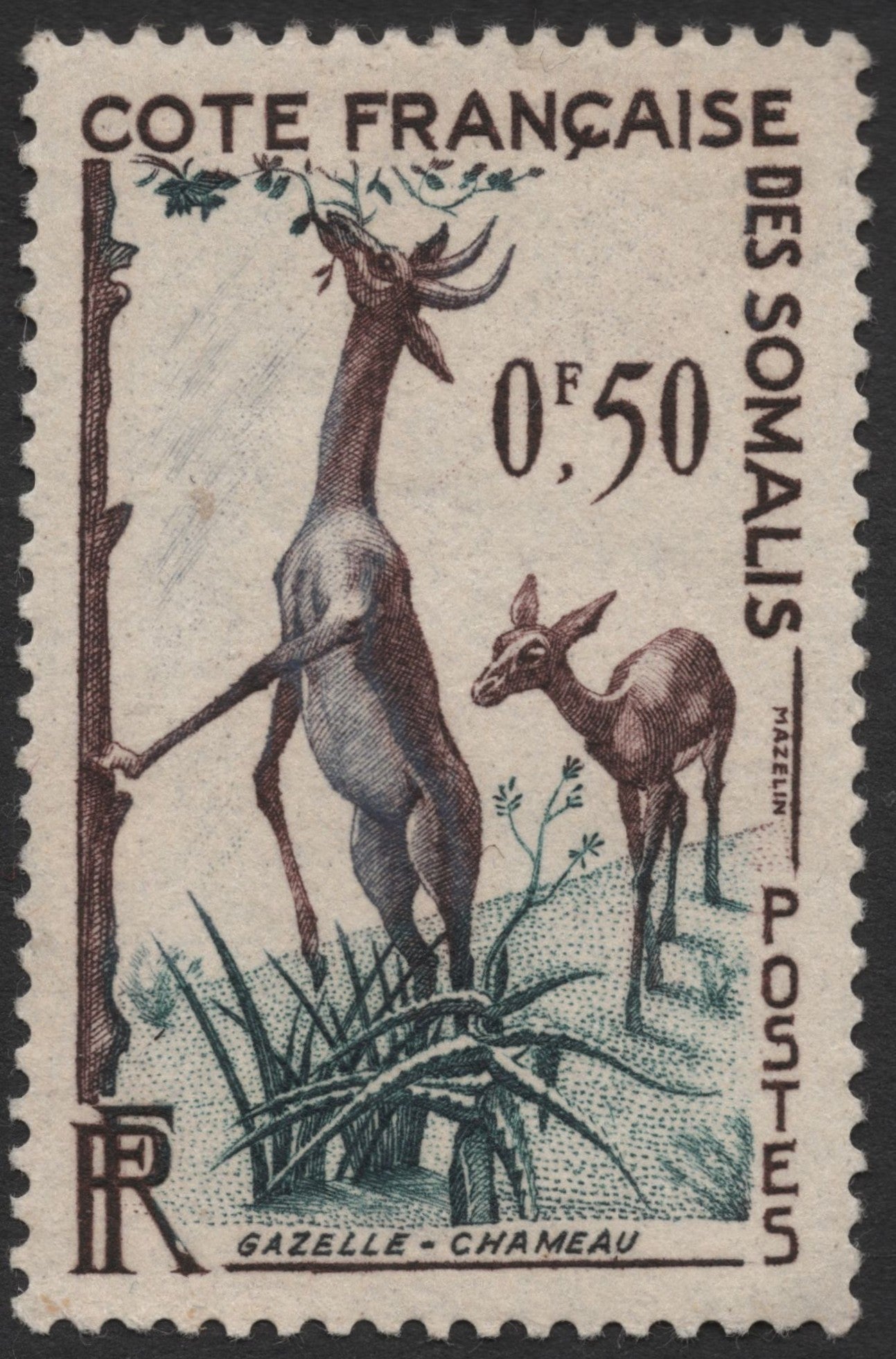 SCG1422 - French Somali Coast – Gazelle-Giraffe Stamp (Gazelle-Chameau)