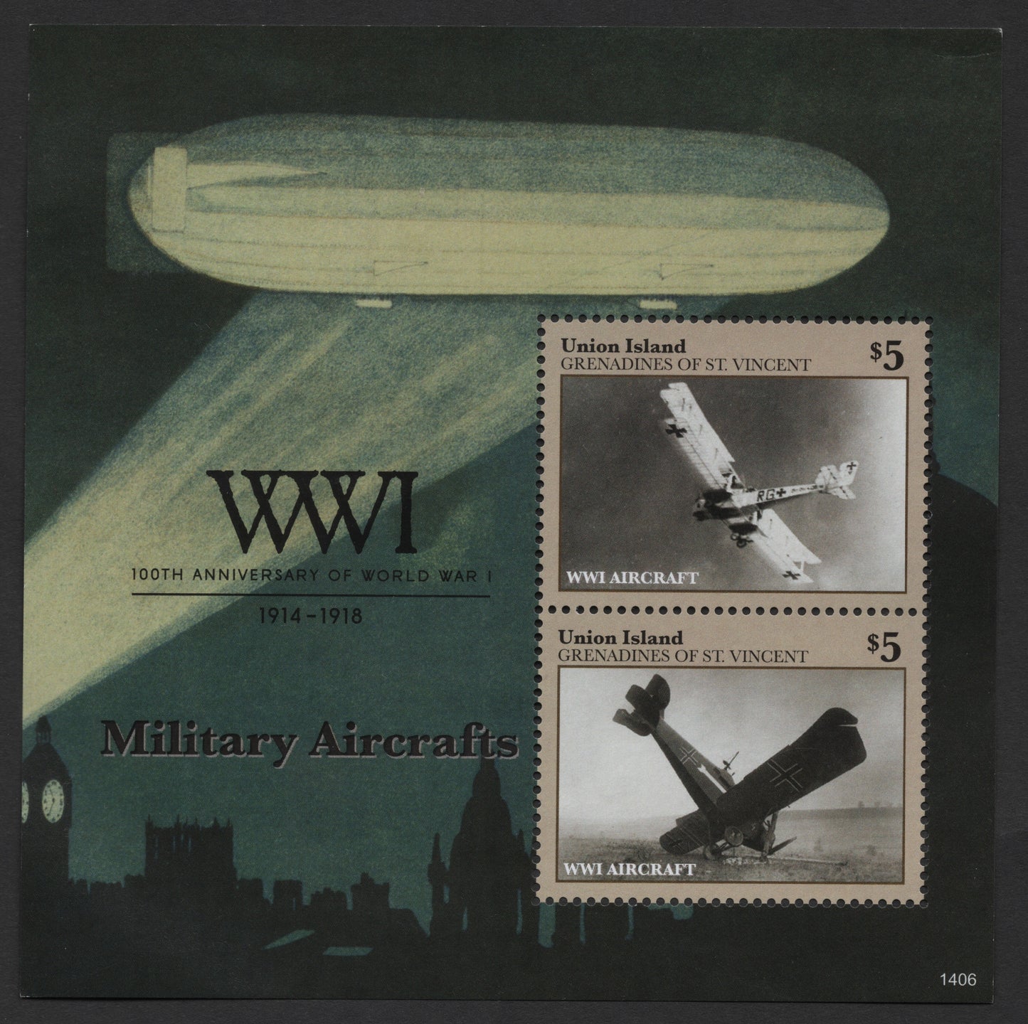 SCG1440 - Union Island WWI Aircraft Miniature Sheet – 100th Anniversary of World War I