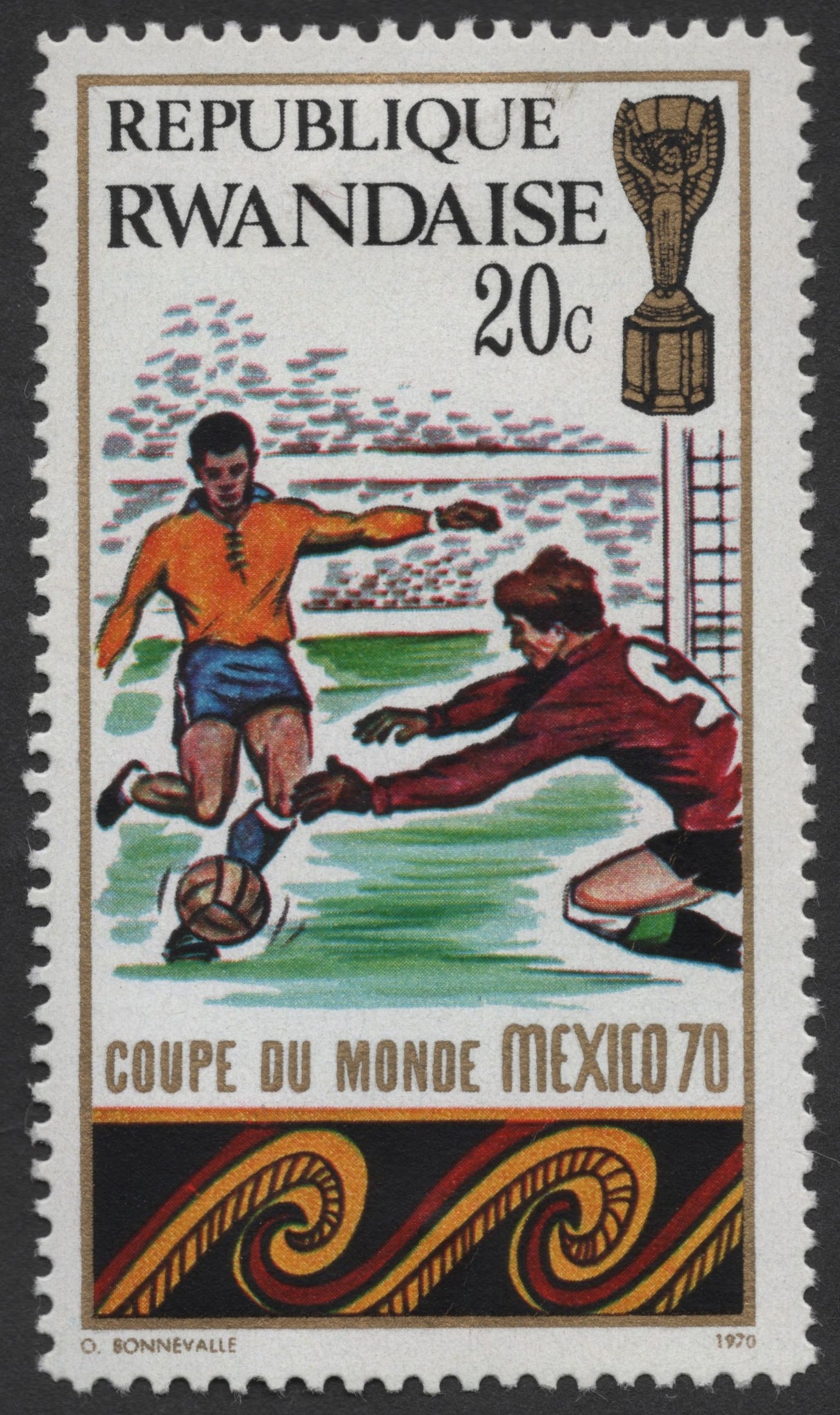 SCG1451 - Rwanda 1970 Mexico World Cup Stamp – 20c Football Scene