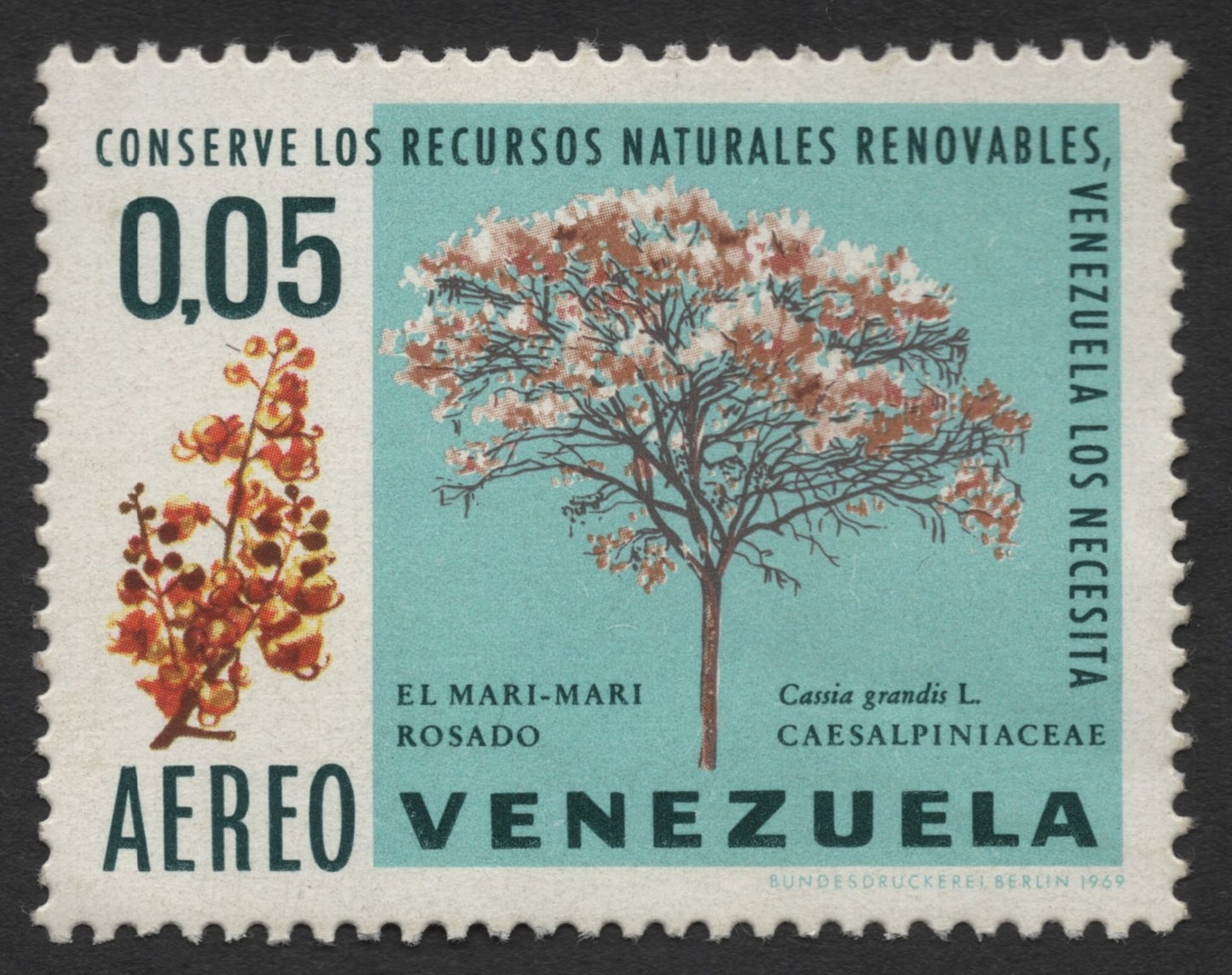 SCG1474 - Venezuela 1969 Airmail – Mari-Mari Rosado (Cassia grandis)