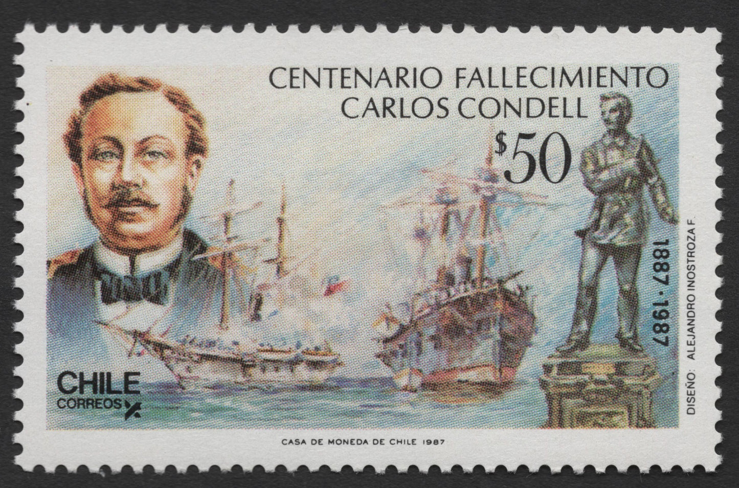 SCG1477 - Chile 1987 – Centenary of Carlos Condell’s Death $50