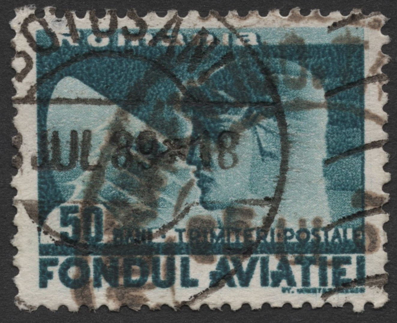 SCG1551 - Romania 50 Bani Fondul Aviatiei Airmail Fund Stamp (Used)