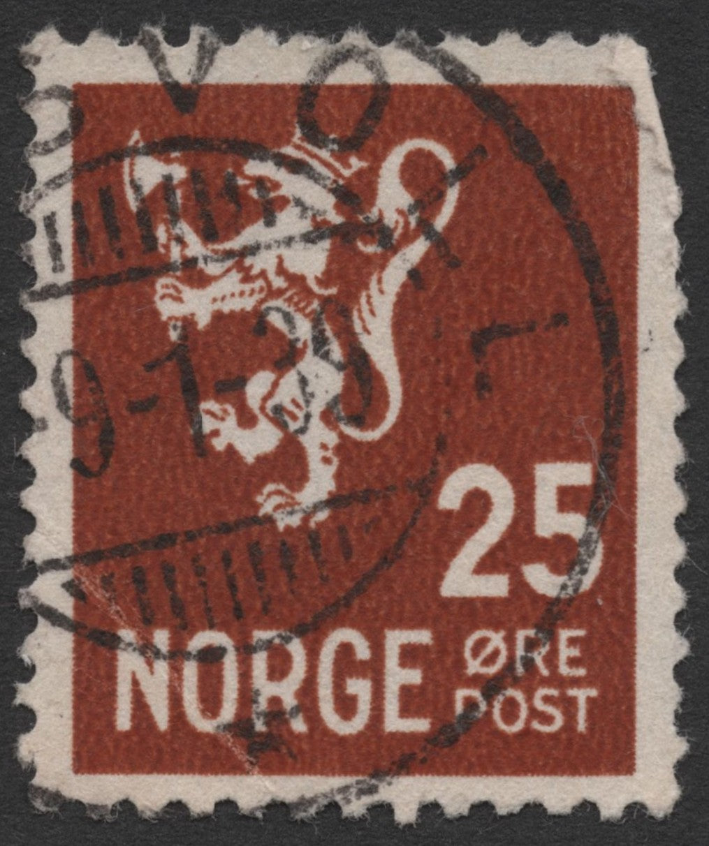 SCG1552 - Norway 25 Øre Posthorn & Lion Stamp (Used)