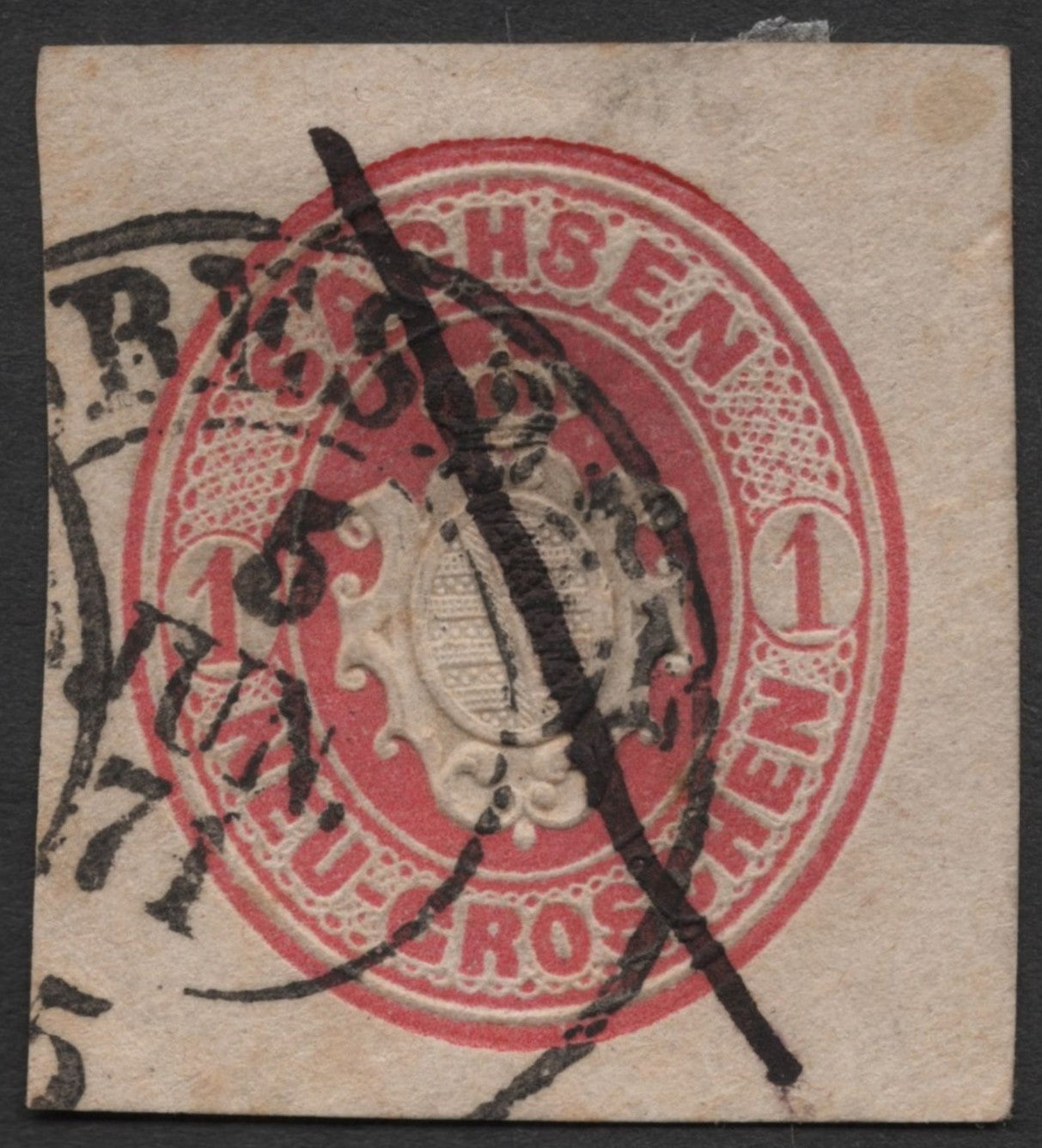 SCG1508 - Saxony 1 Neu-Groschen Red – Coat of Arms Issue on Piece (Used, 1863)