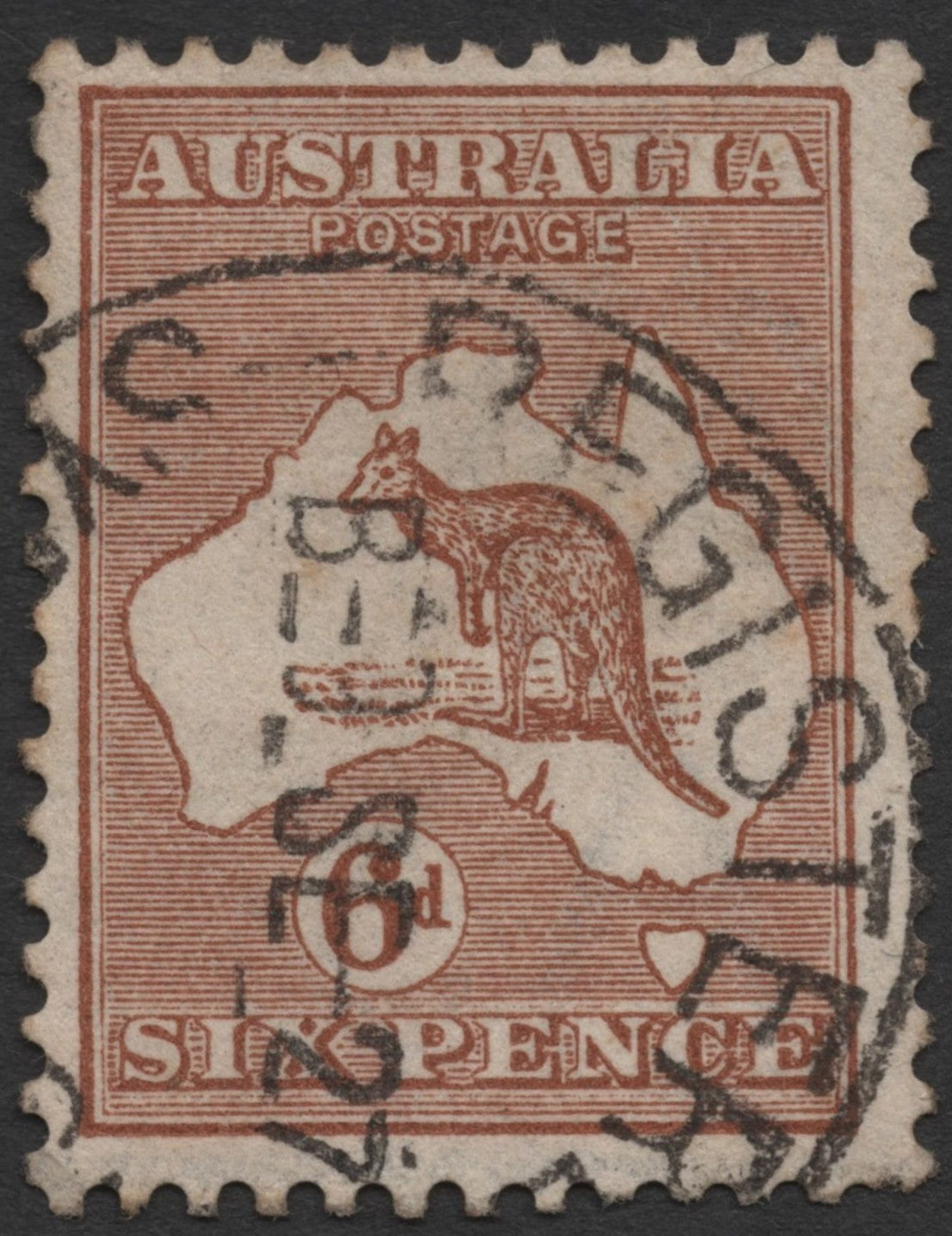 SCG1517 - Australia 6d Kangaroo on Map – Brown (Used)