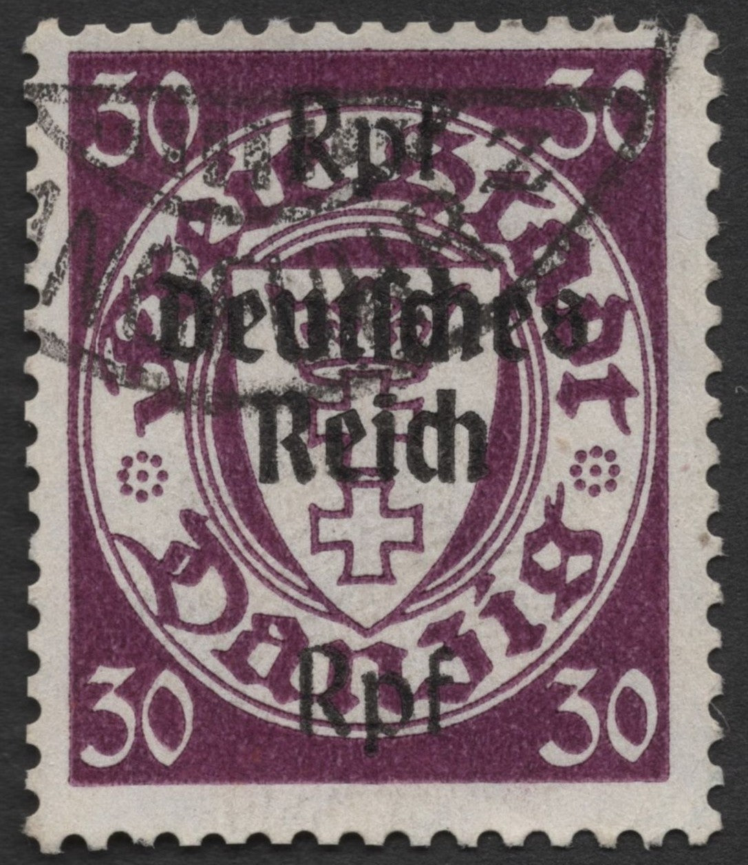 SCG1521 - Danzig Overprinted for Germany – 30 Rpf Purple Coat of Arms (Used)