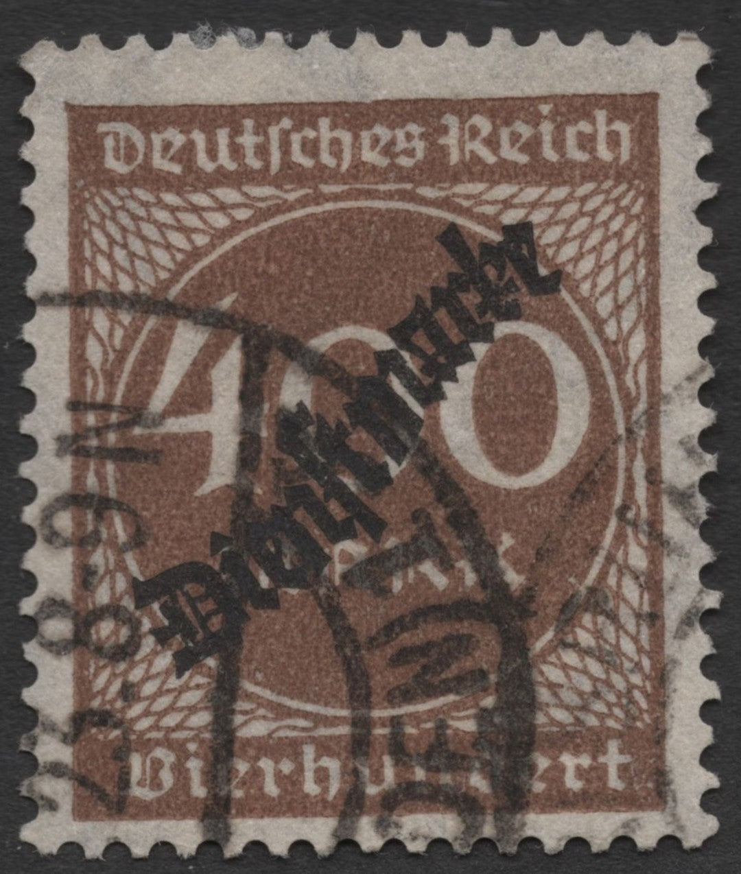 SCG1525 - Germany 1923 – 400 Mark Inflation Stamp with “Dienstmarke” Overprint (Used)