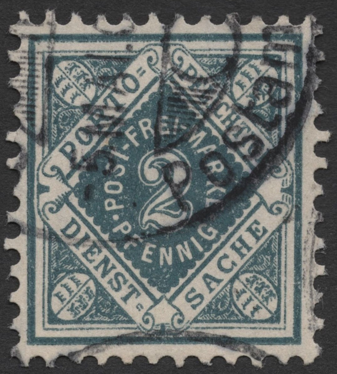 SCG1527 - Bavaria 2 Pfennig Official Stamp – Dienstsache “Postfreimarke” (Used)