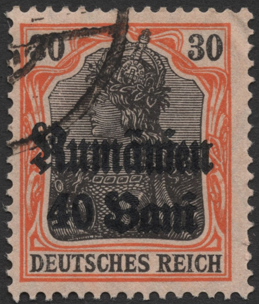 SCG1504 - Romania Overprint on Germany – 40 Bani on 30 Pf Used (WWI Occupation)