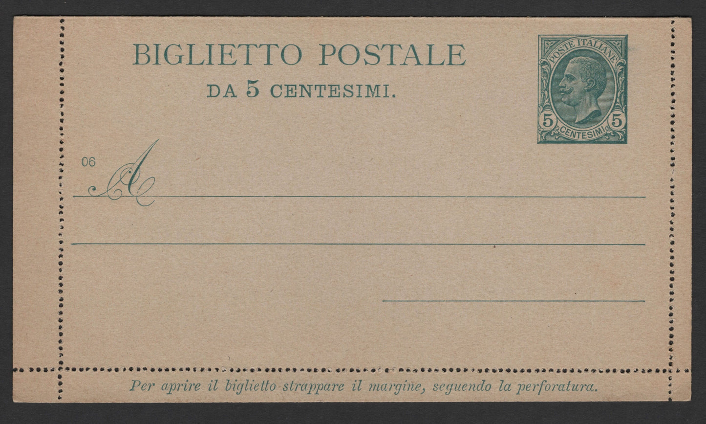 SCG1826 - Italy 1906 Postal Letter Card – 5 Centesimi King Victor Emmanuel III (Green)