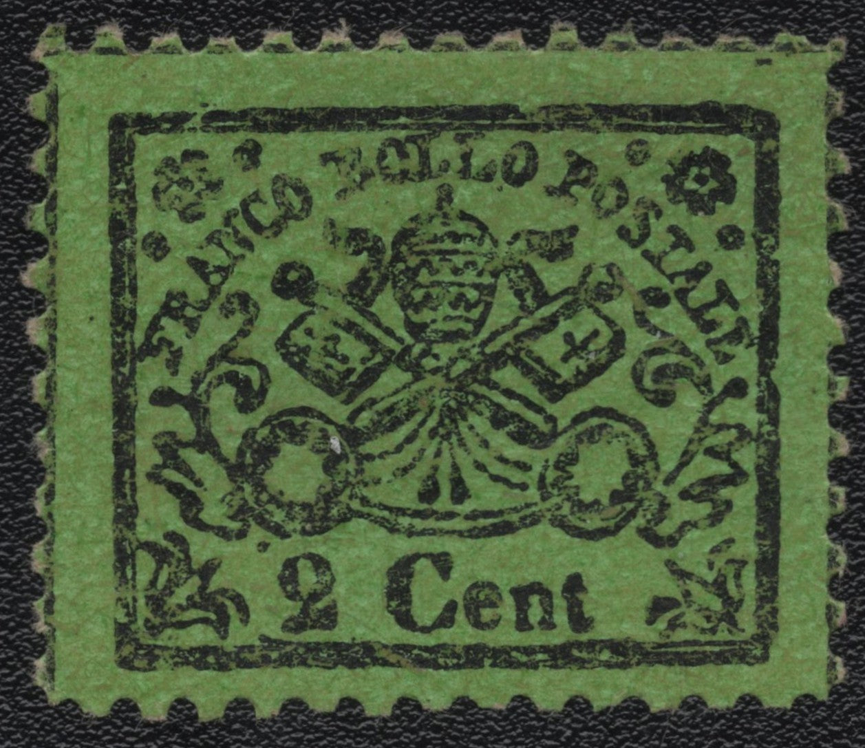 SCG1816 - Papal States 1868 – 2 Centesimi Black on Green (Perforated)
