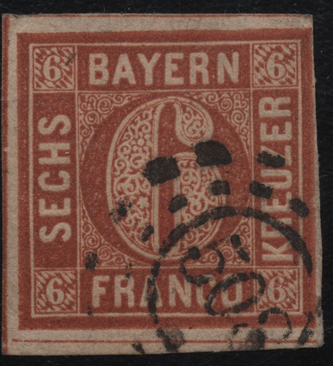 SCG1853 - Bavaria 1862 – 6 Kreuzer Brown “Sechs Kreuzer” Numeral Stamp