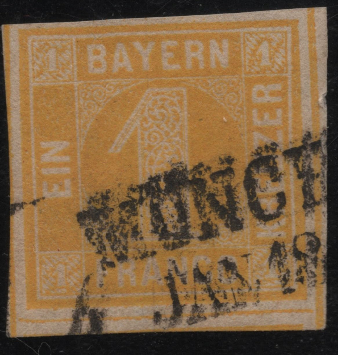 SCG1854 - Bavaria 1867 – 1 Kreuzer Yellow “Ein Kreuzer” Numeral Issue