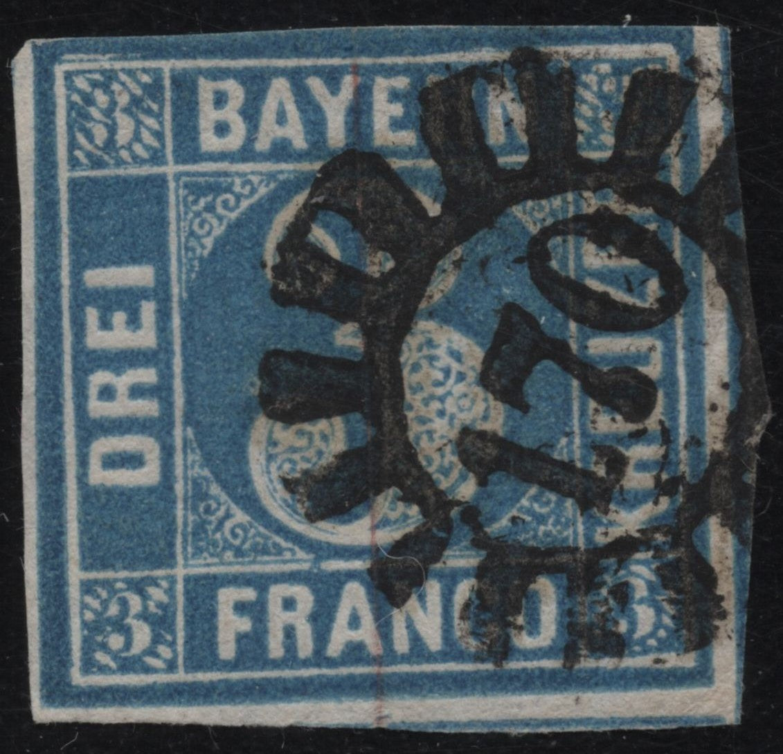 SCG1855 - Bavaria 1867 – 3 Kreuzer Blue “DREI” Numeral Issue with Cogwheel Cancel