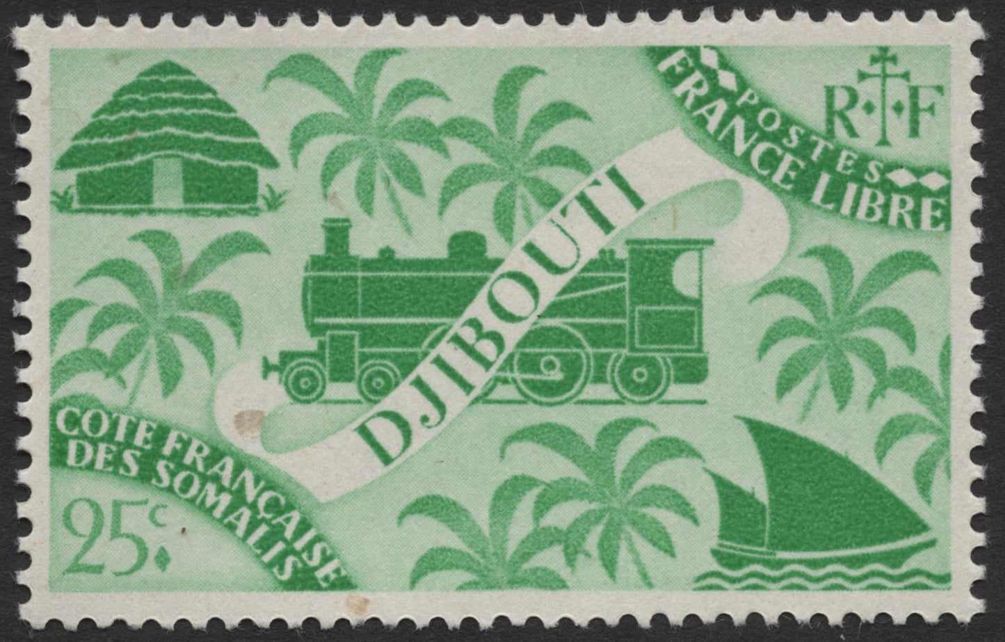 SCG1863 - French Somali Coast (Djibouti) – France Libre Overprint, 25c Green