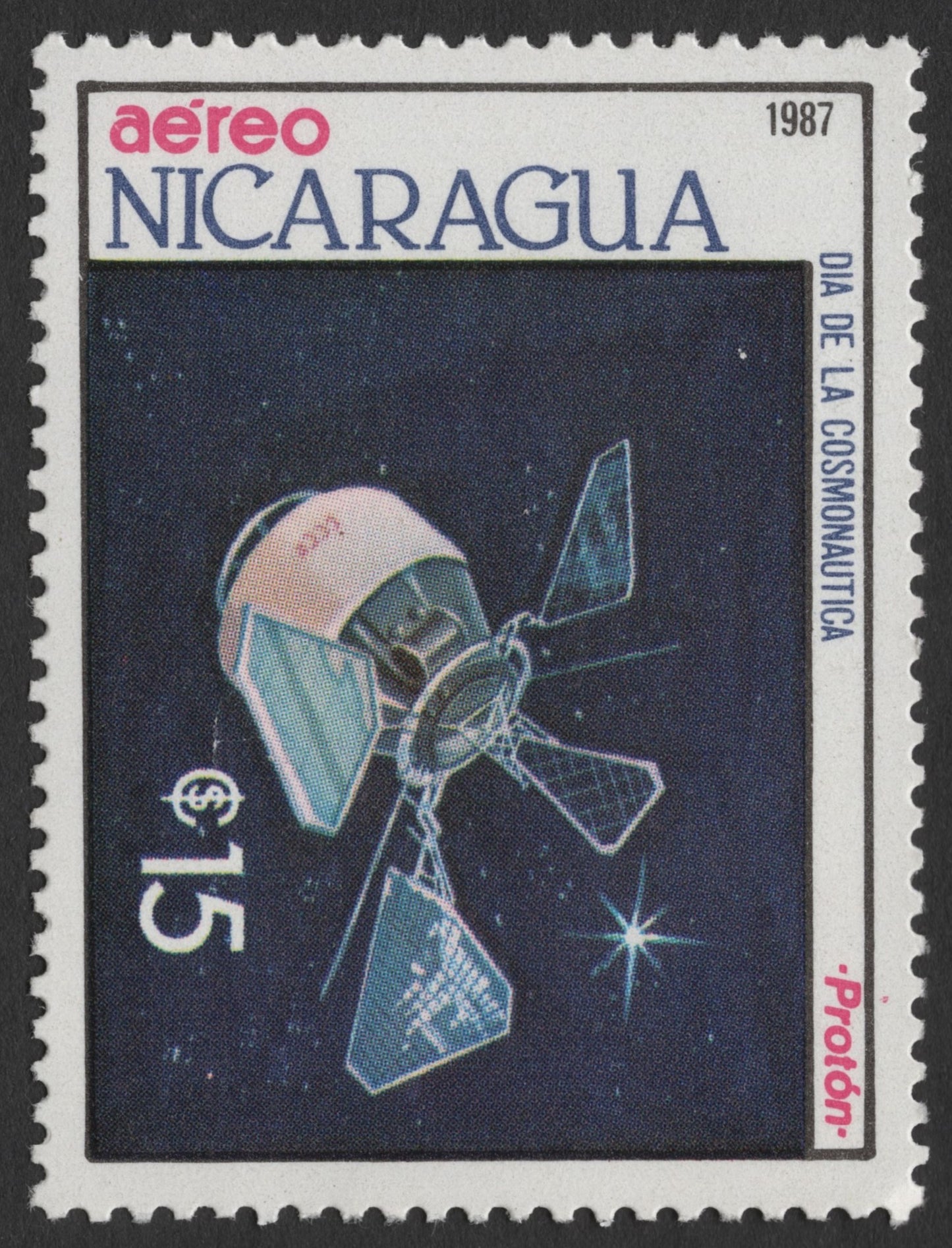 SCG1949 - Nicaragua 1987 Cosmonautics Day – Proton Satellite Airmail Stamp