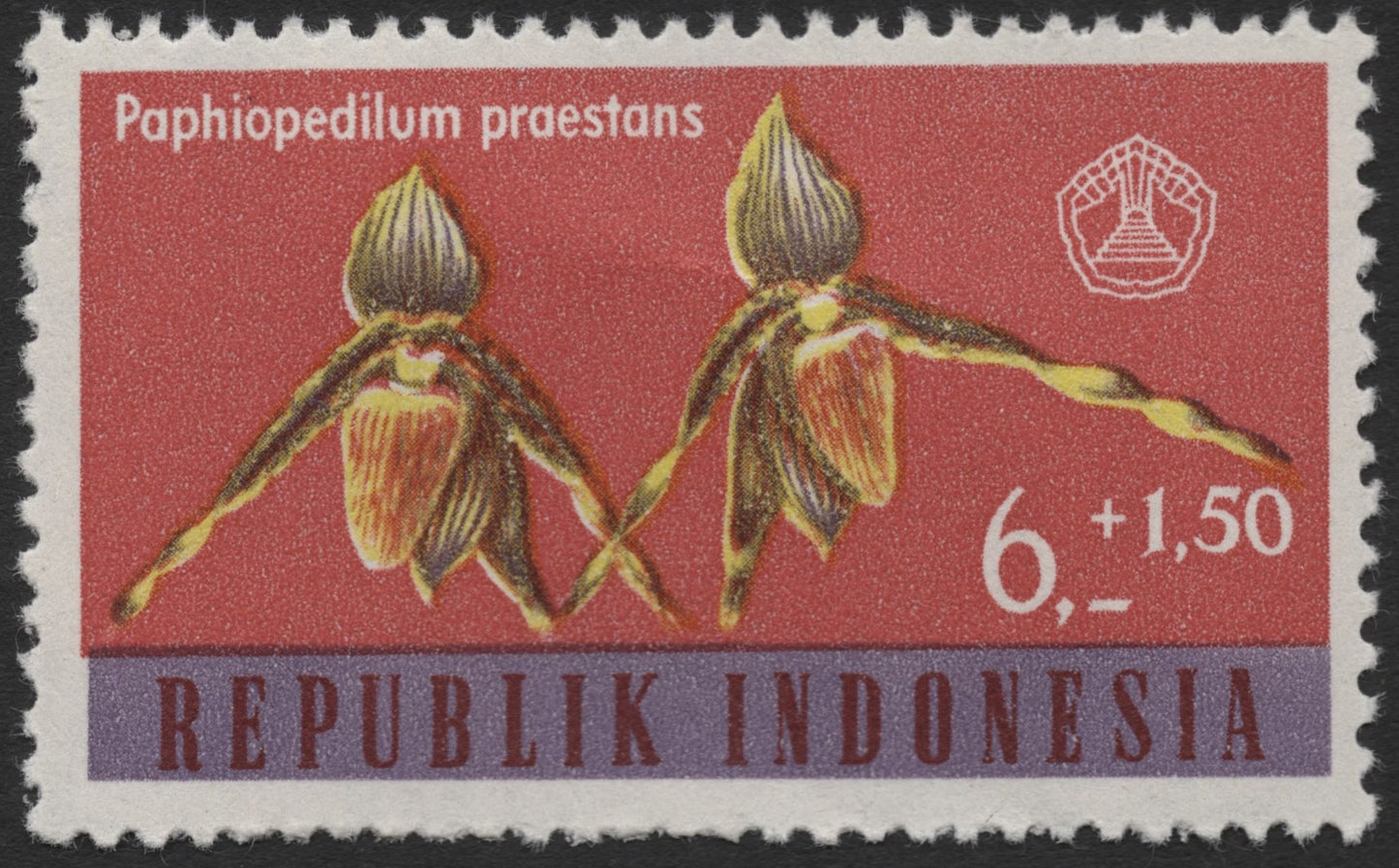 SCG1970 - Indonesia 6+1.50 Rupiah Paphiopedilum praestans Stamp (Charity Issue)