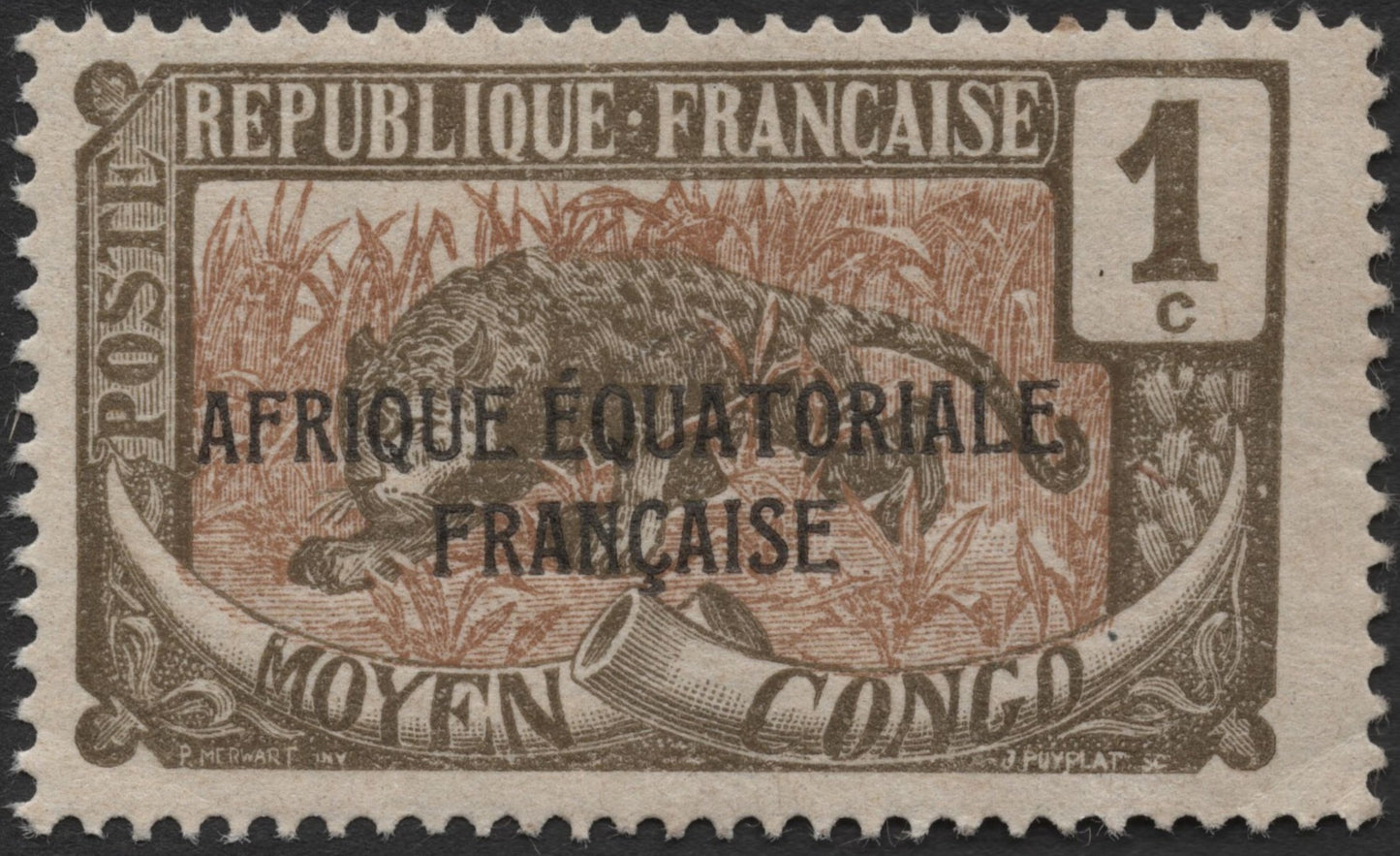 SCG2006 - 1c Panther Overprint – Moyen Congo to AEFT Transition Stamp