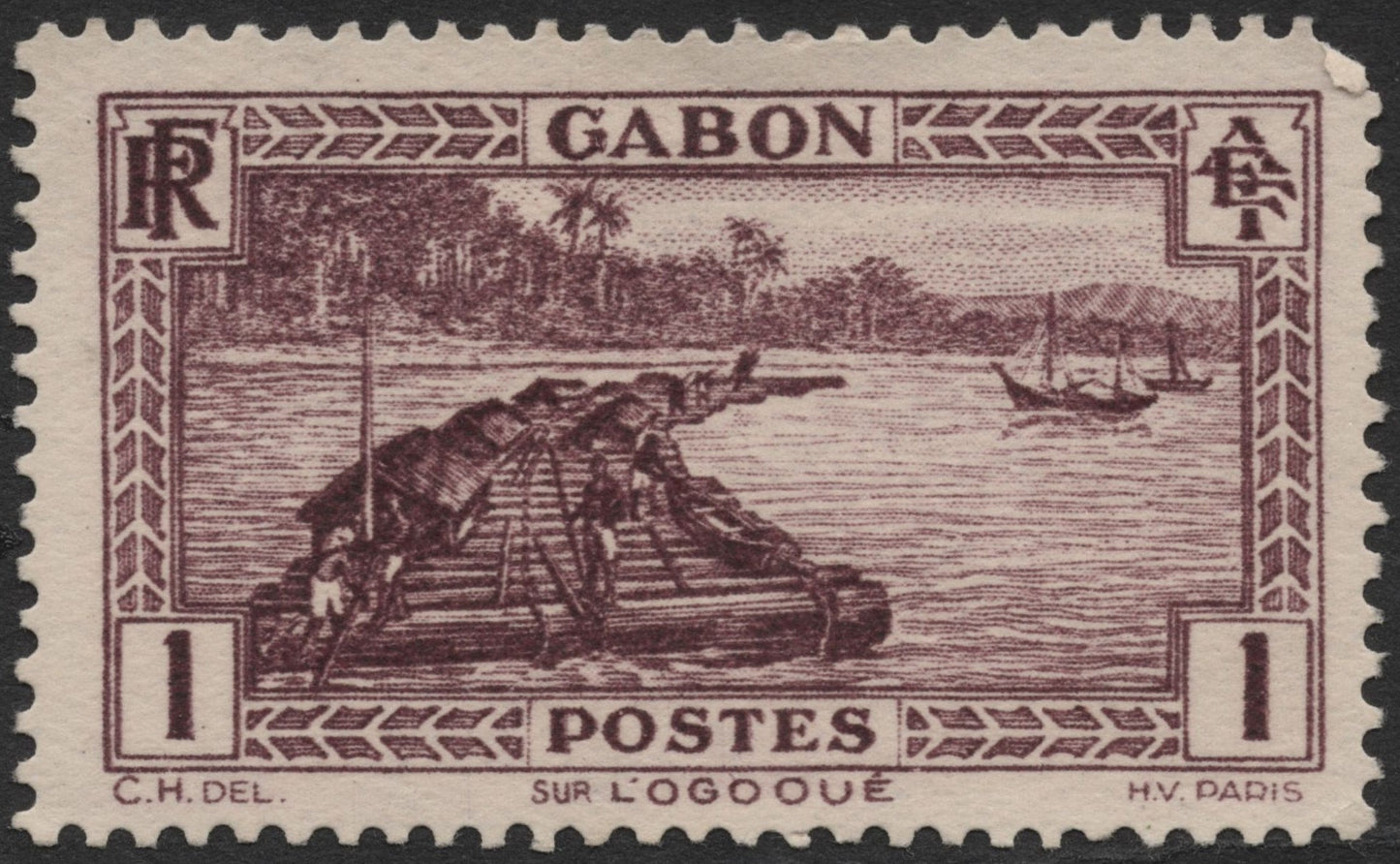 SCG2025 - Gabon 1c “Sur l’Ogooué” River Scene Stamp (French AEF)