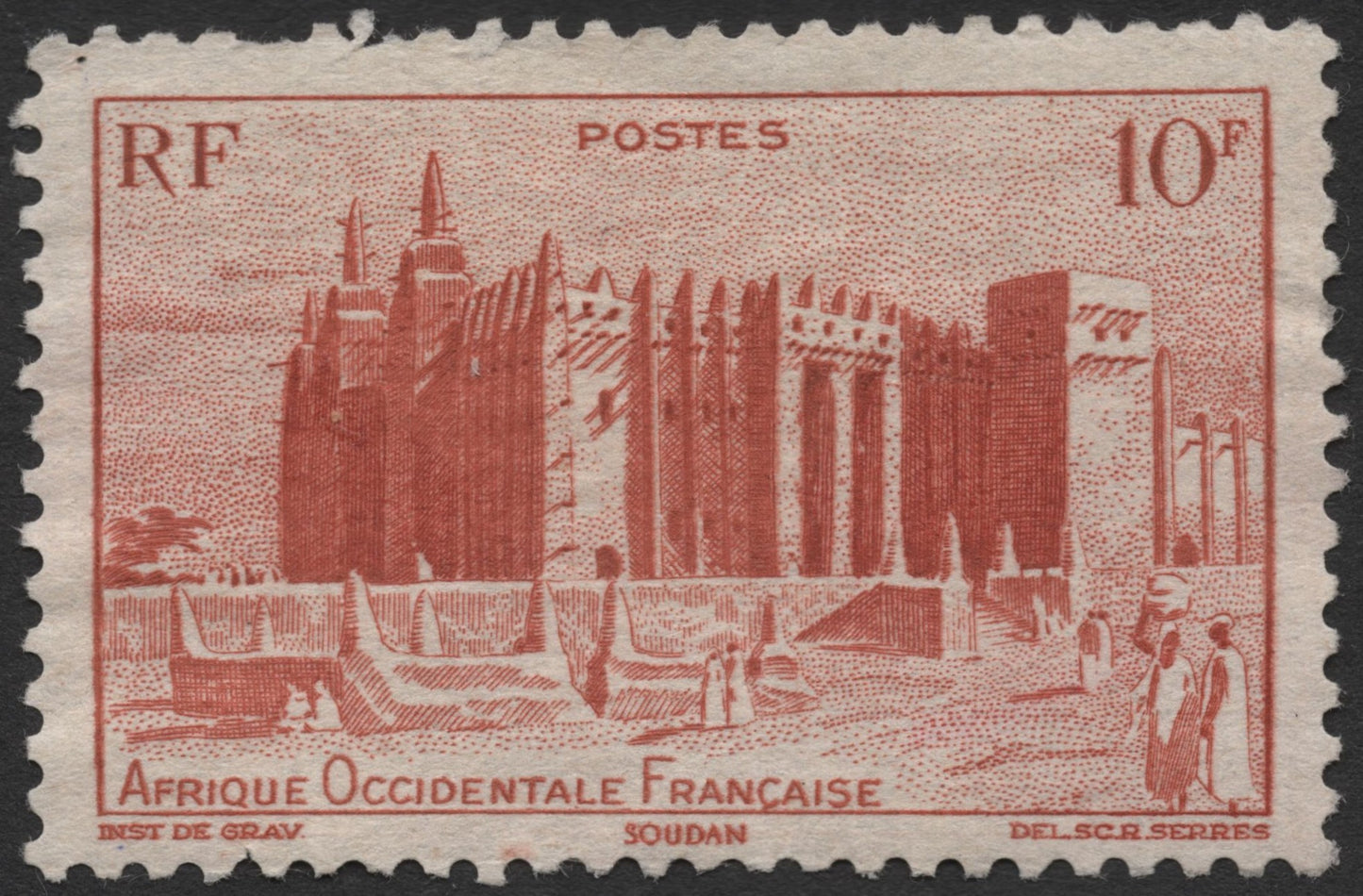 SCG2026 -  1947 French West Africa 10 Franc Soudan Mosque Stamp