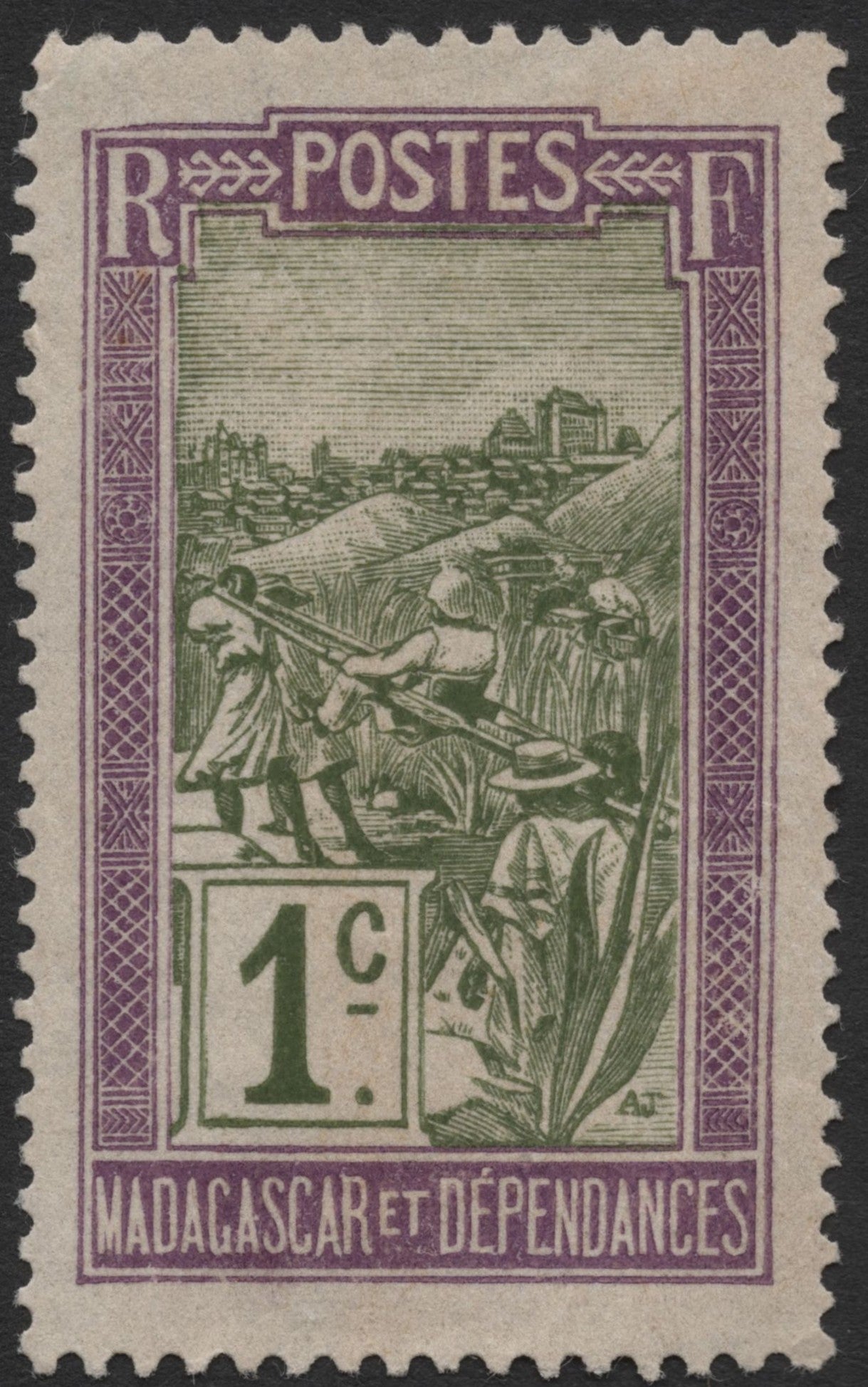 SCG2069 - Madagascar et Dépendances 1c Colonial Stamp – Labor Scene (circa 1900s)