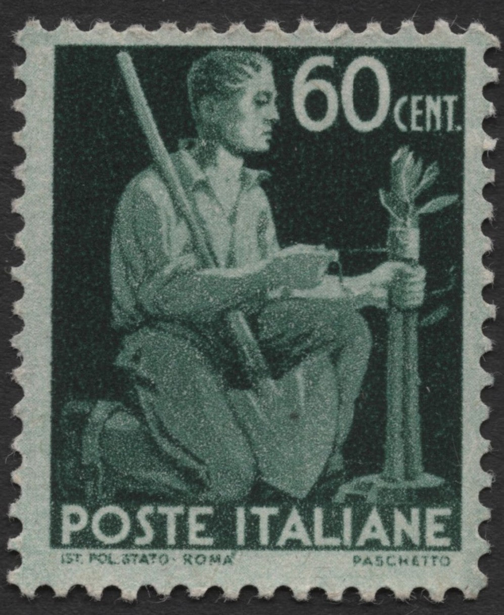 SCG2078 - Italy 1950s "Man and Olive Branch" – 60 Centesimi Green