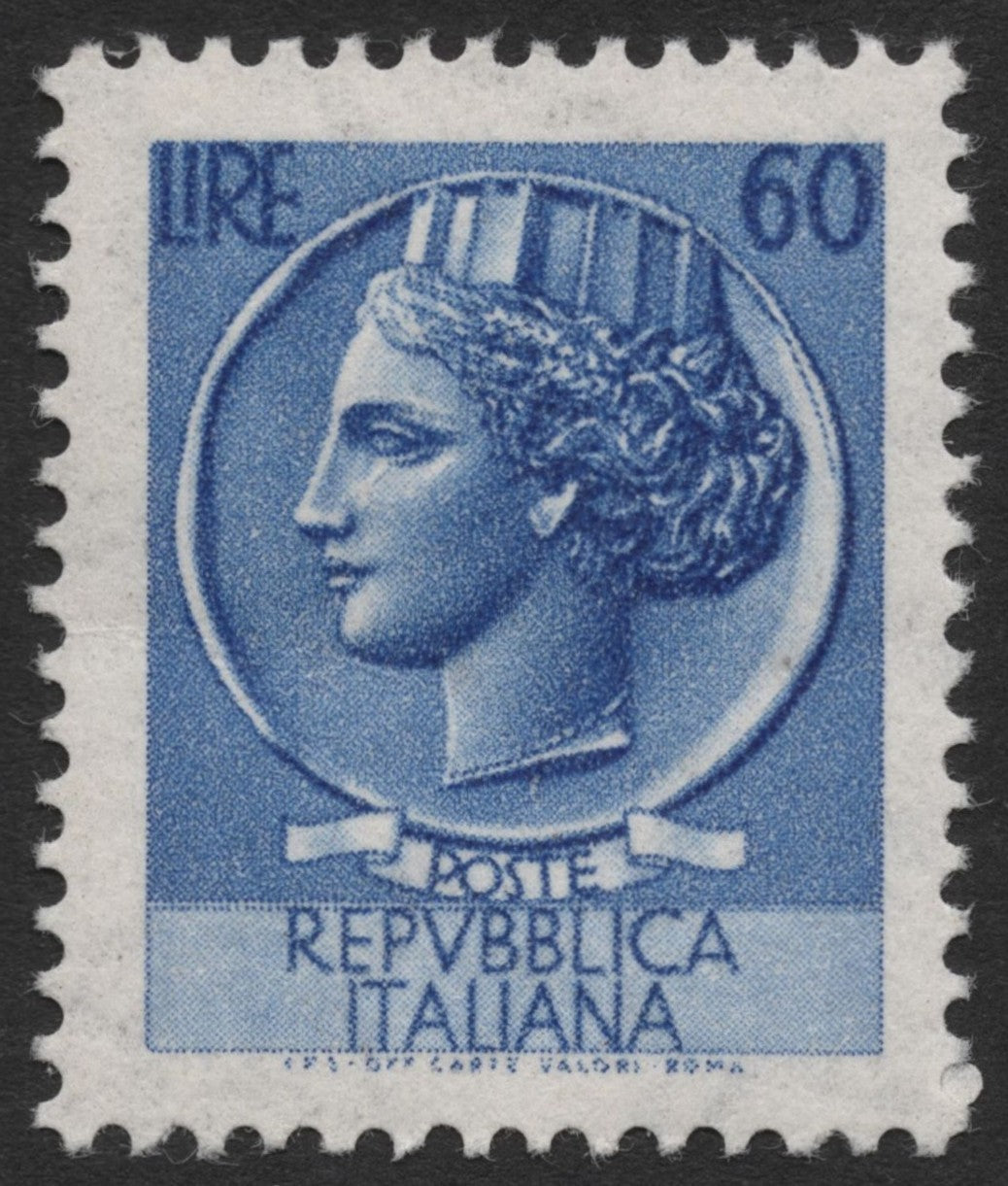 SCG2082 - 1950s Italy 60 Lire "Italia Turrita" Stamp – Blue