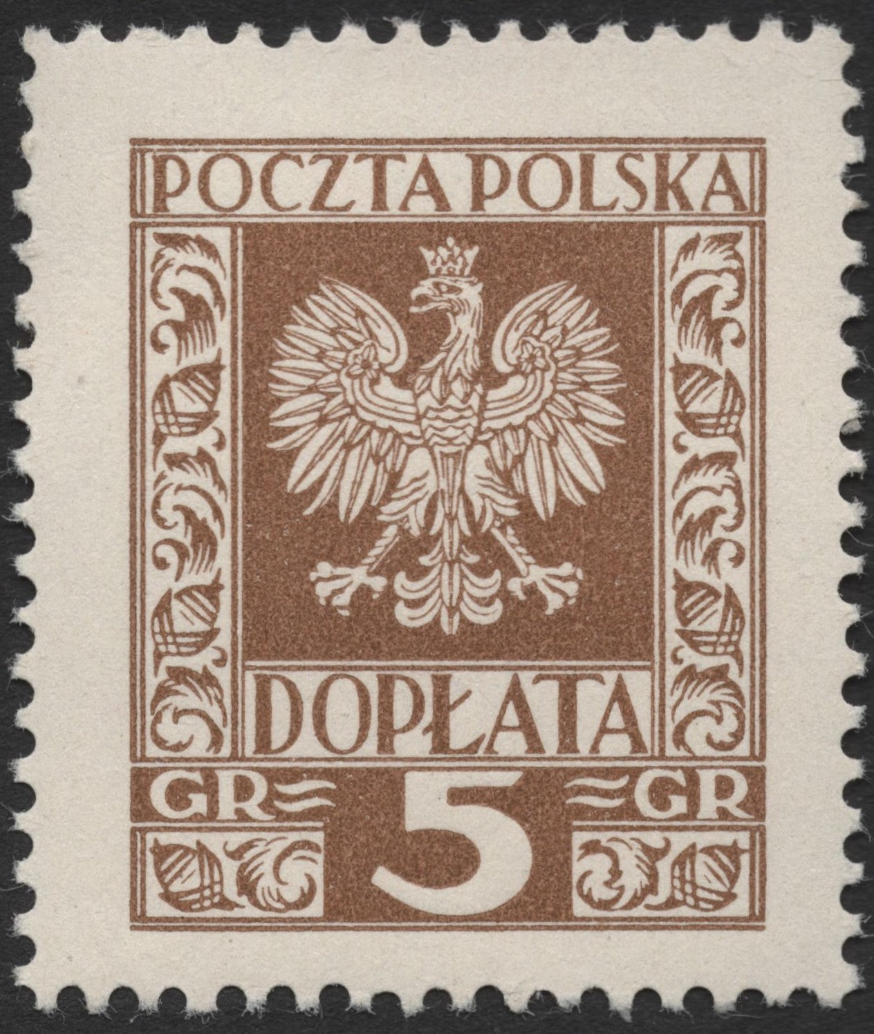 SCG2092 - 1920s Poland 5gr Postage Due Stamp – Crowned Eagle Design
