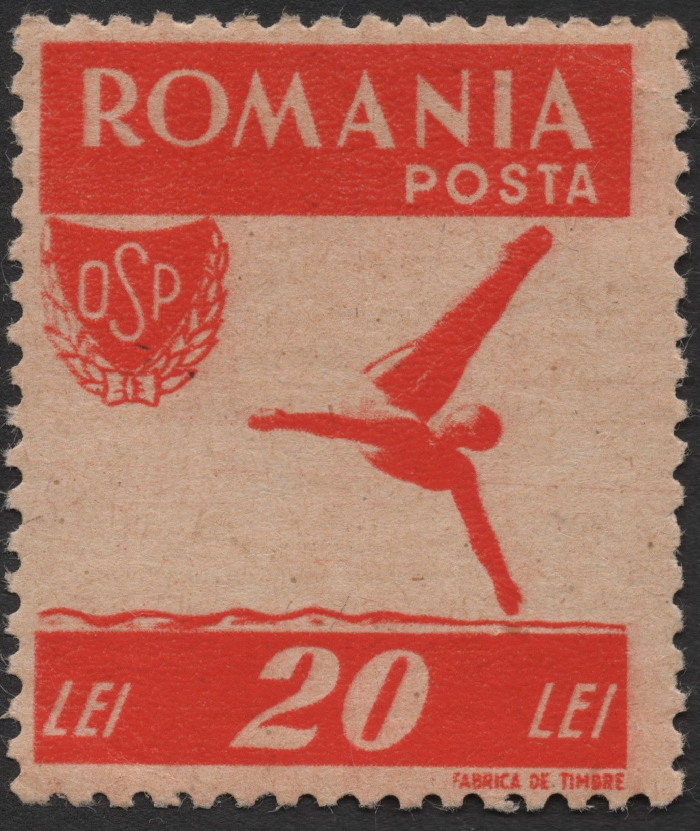 SCG2095 - 1950s Romania 20 Lei Gymnastics Stamp – OSP Issue
