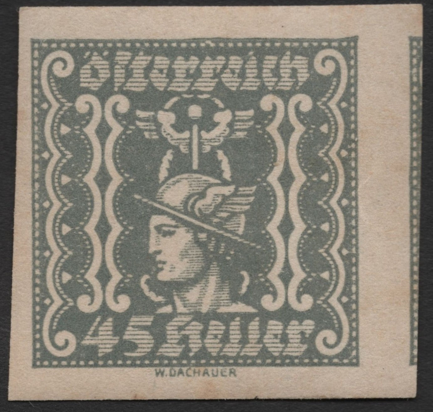 SCG2096 - Austria 1920s Mercury 45 Heller Imperforate Stamp