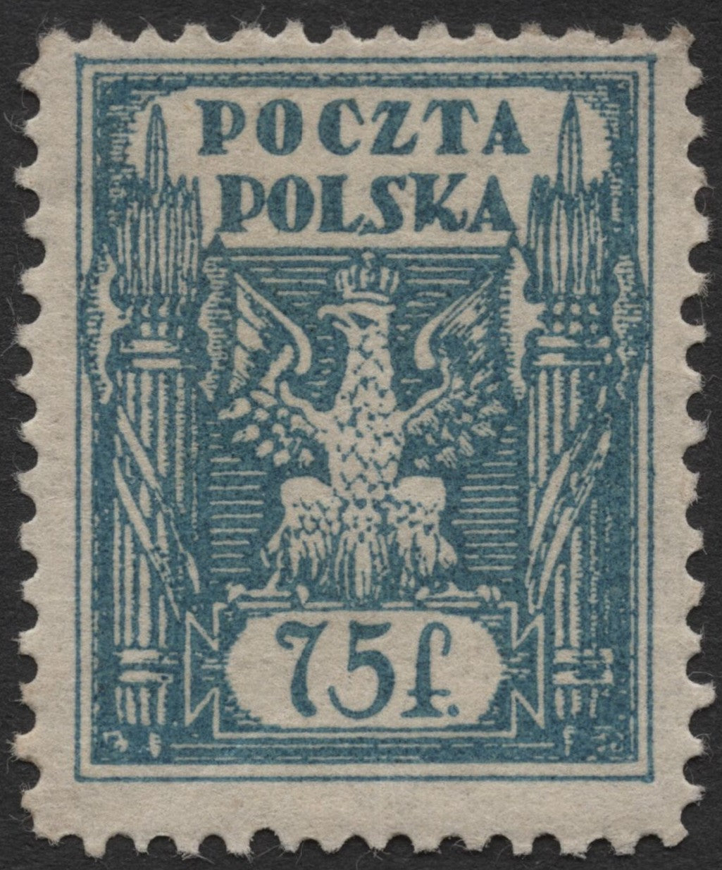 SCG2089 -  1921 Poland 75f Blue Eagle Stamp