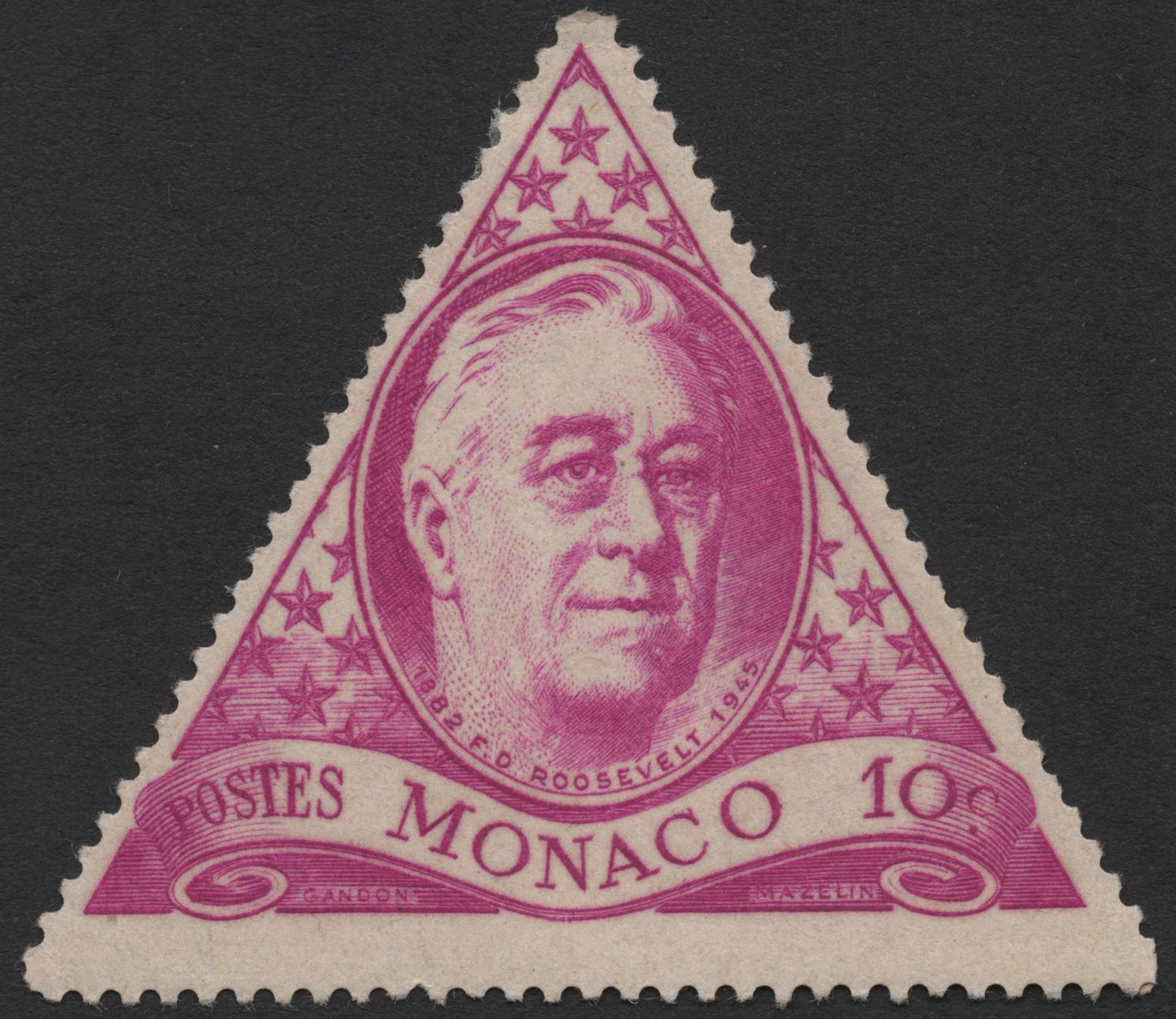 SCG2118 - 1945 Monaco 10c Franklin D. Roosevelt Triangular Stamp