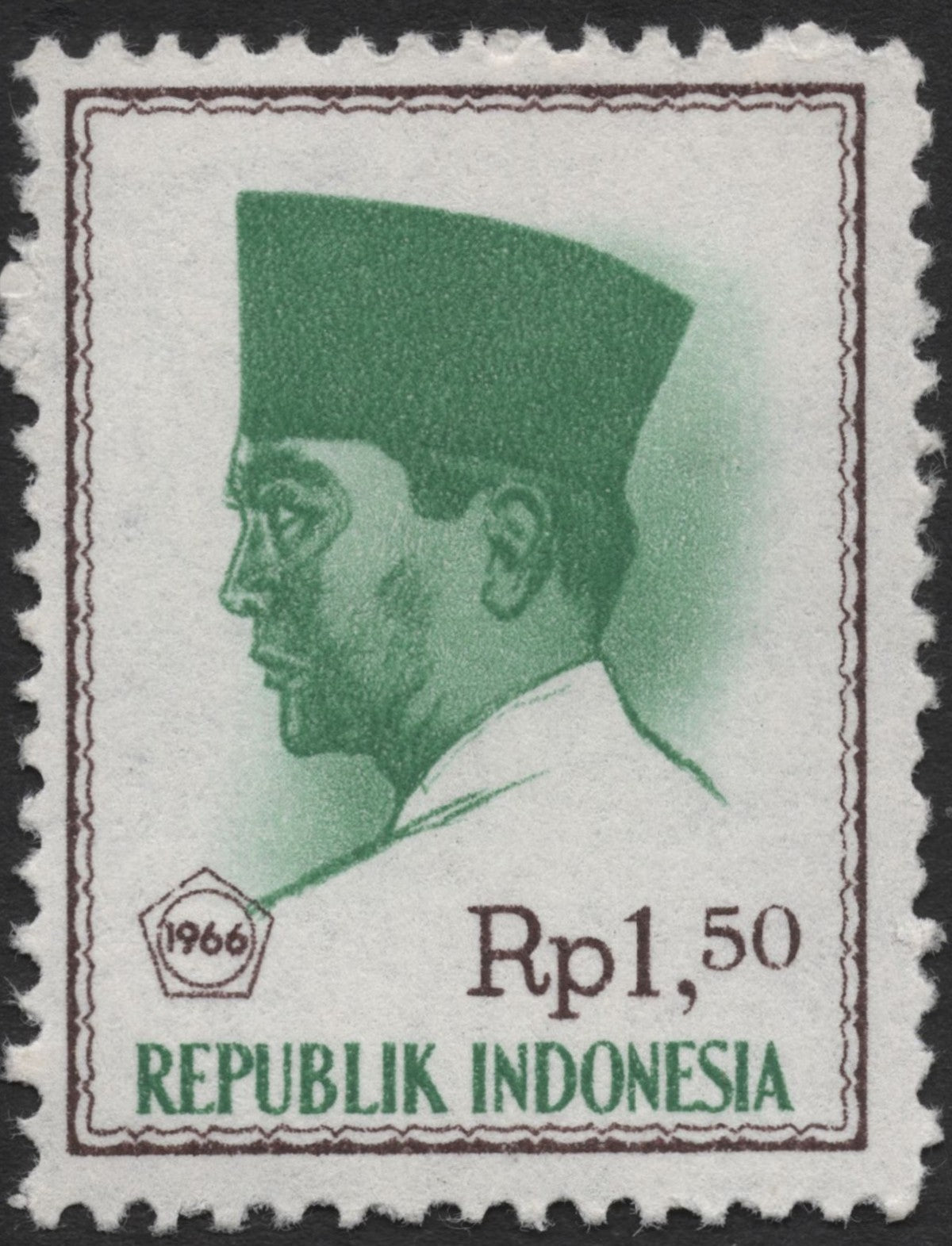 SCG2225 - Indonesia 1966 Sukarno Definitive Stamp – Rp 1.50 Green