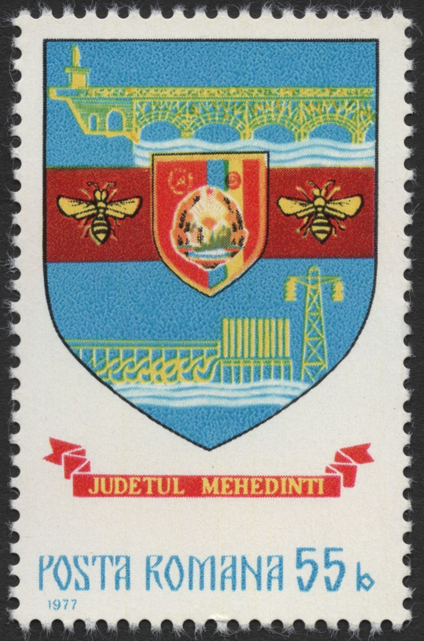 SCG2240 - Romania 1977 Mehedinți County Coat of Arms Stamp