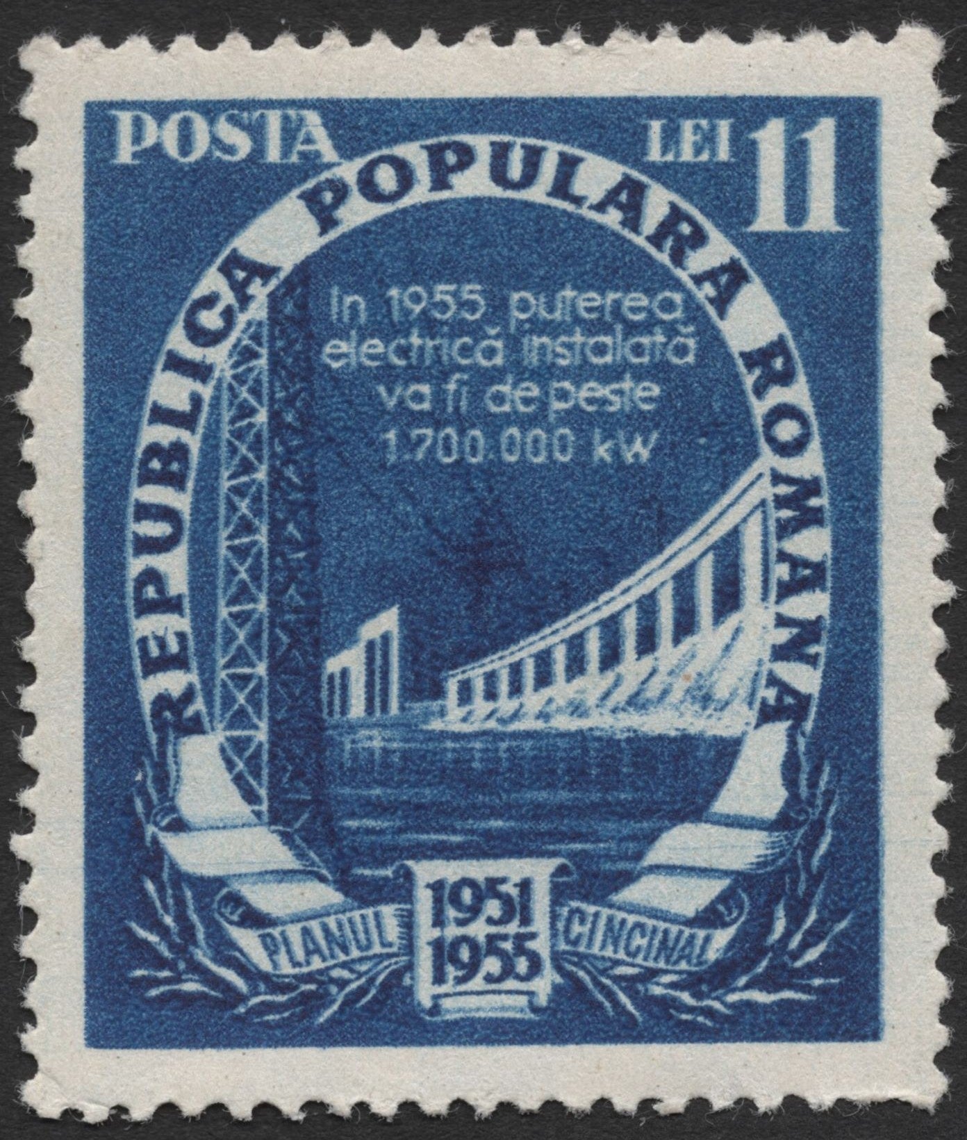 SCG2259 - Romania 1951–1955 Five-Year Plan – Electrification Stamp (11 Lei)
