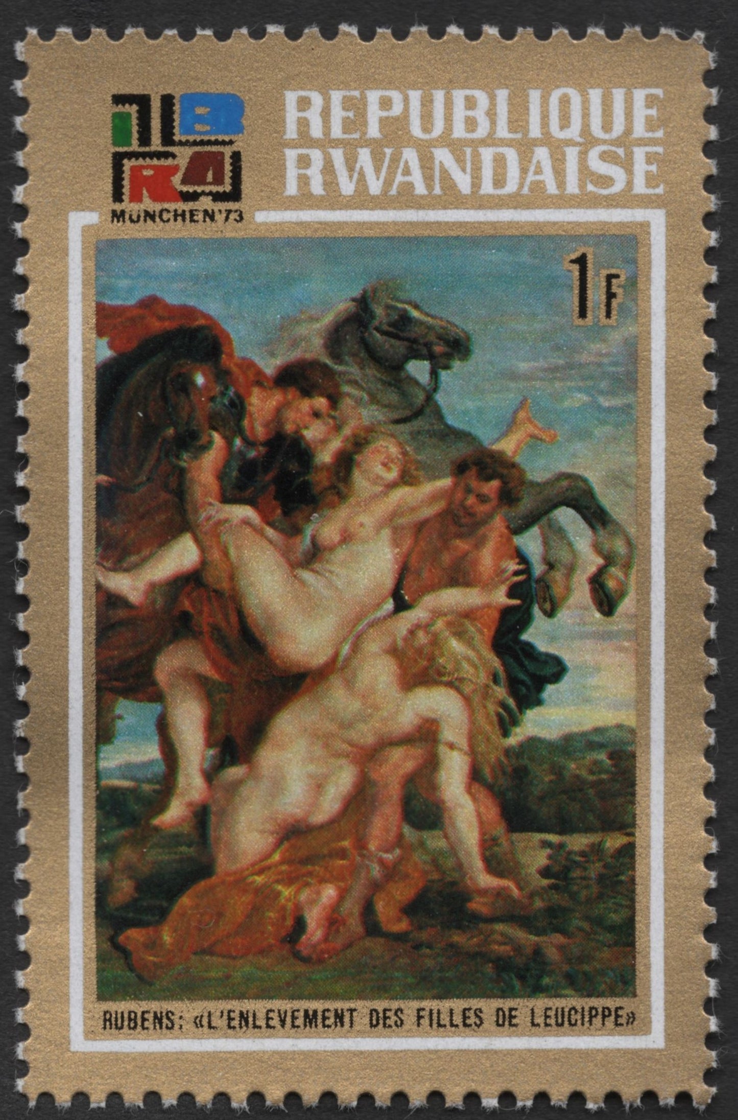 SCG2247 - Rwanda 1973 Rubens "Rape of the Daughters of Leucippus" Stamp