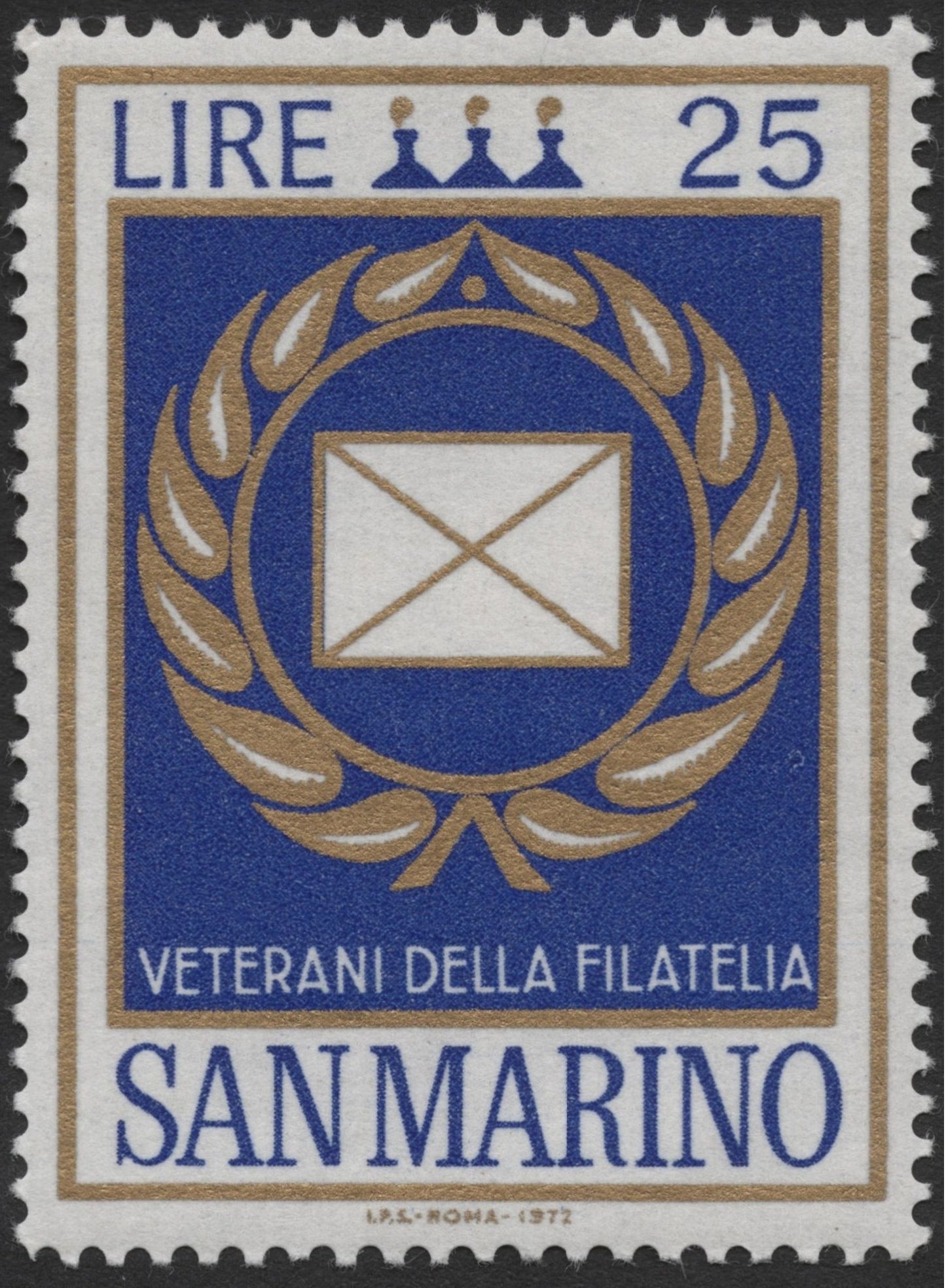 SCG2268 - San Marino 1972 Veterans of Philately Stamp – 25 Lire