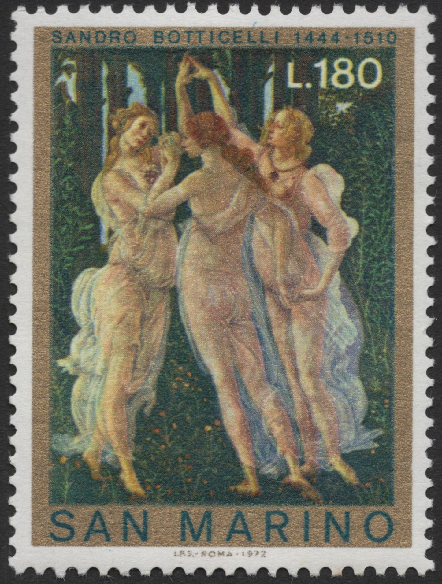 SCG2289 - San Marino 1972 – Botticelli’s “Three Graces” Stamp