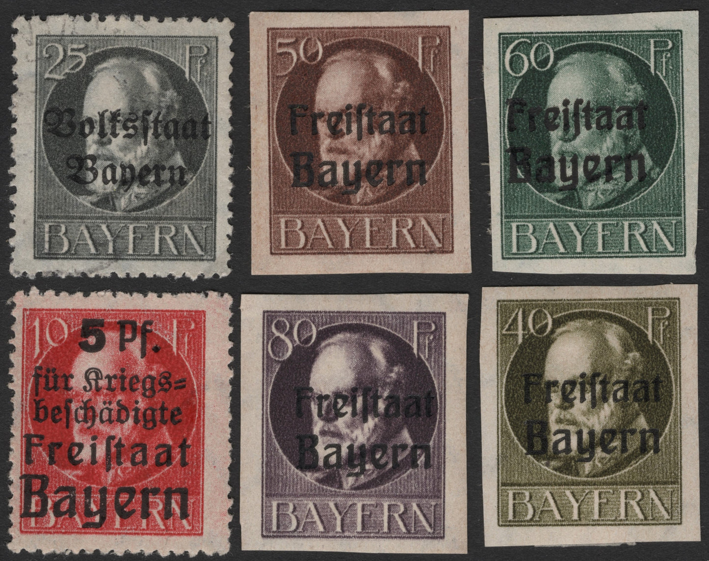 SCG2369 - 1919 Bavaria "Freistaat Bayern" & "Volksstaat Bayern" Overprint Set