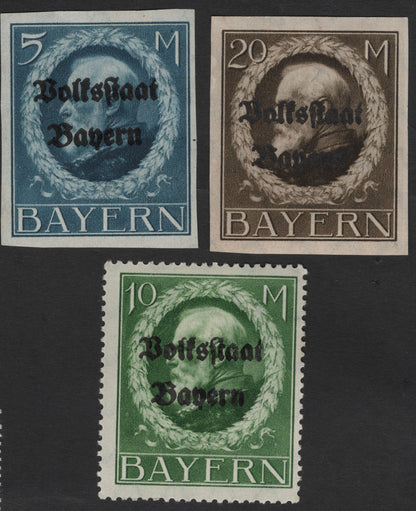 SCG2367 - 1919 Bavaria "Volksstaat Bayern" Overprint Set – 5M, 10M, 20M