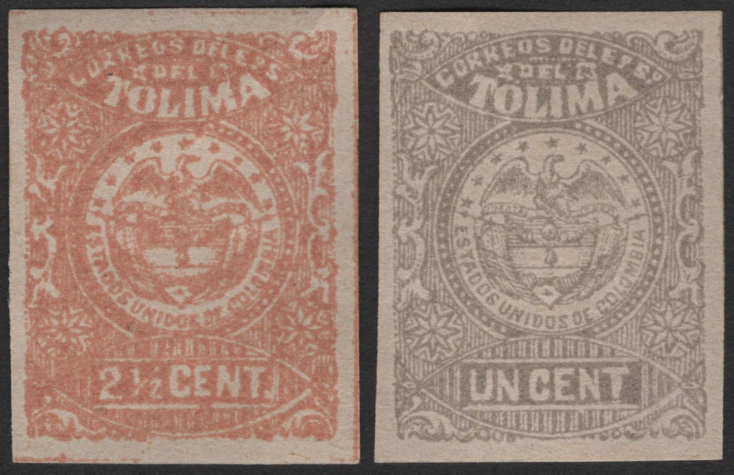 SCG2361 - Tolima, Colombia – 1887 Departmental Issues (1 Cent & 2½ Centavos)