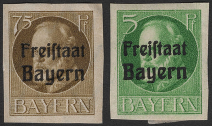 SCG2363 - Bavaria 1919 "Freistaat Bayern" Overprint Stamps – 5 Pf & 75 Pf