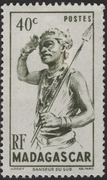 SCG2365 - Madagascar 1947 "Danseur du Sud" Tribal Dancer Set (10c, 40c, 50c)